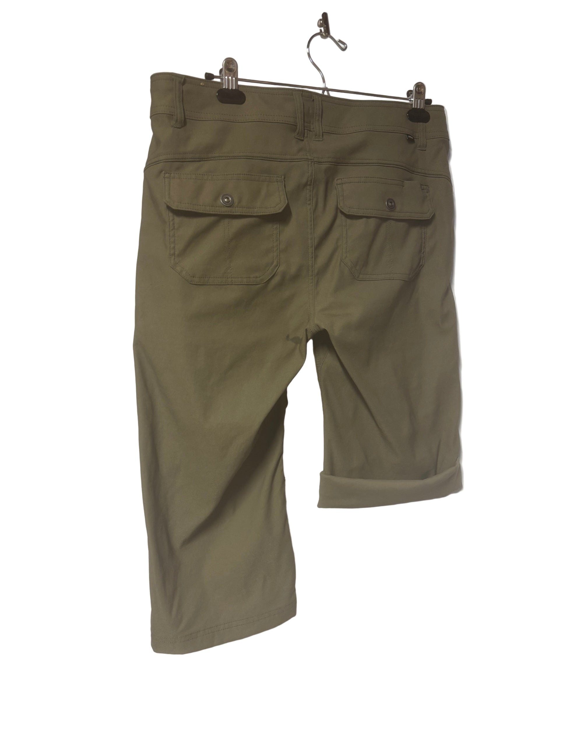 Prana - Army Green 2-in-1 Snap Cuff Capri/Shorts - Size 12 - back view - durable - snaps