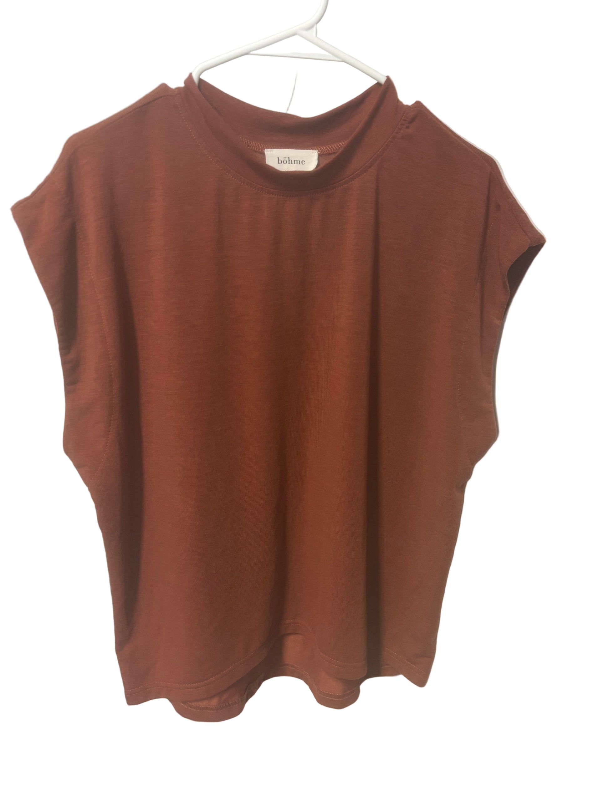 Bohme - Terracotta Short Sleeve Top - Size M - Front view - Roomy - tank/Short sleeve together.
