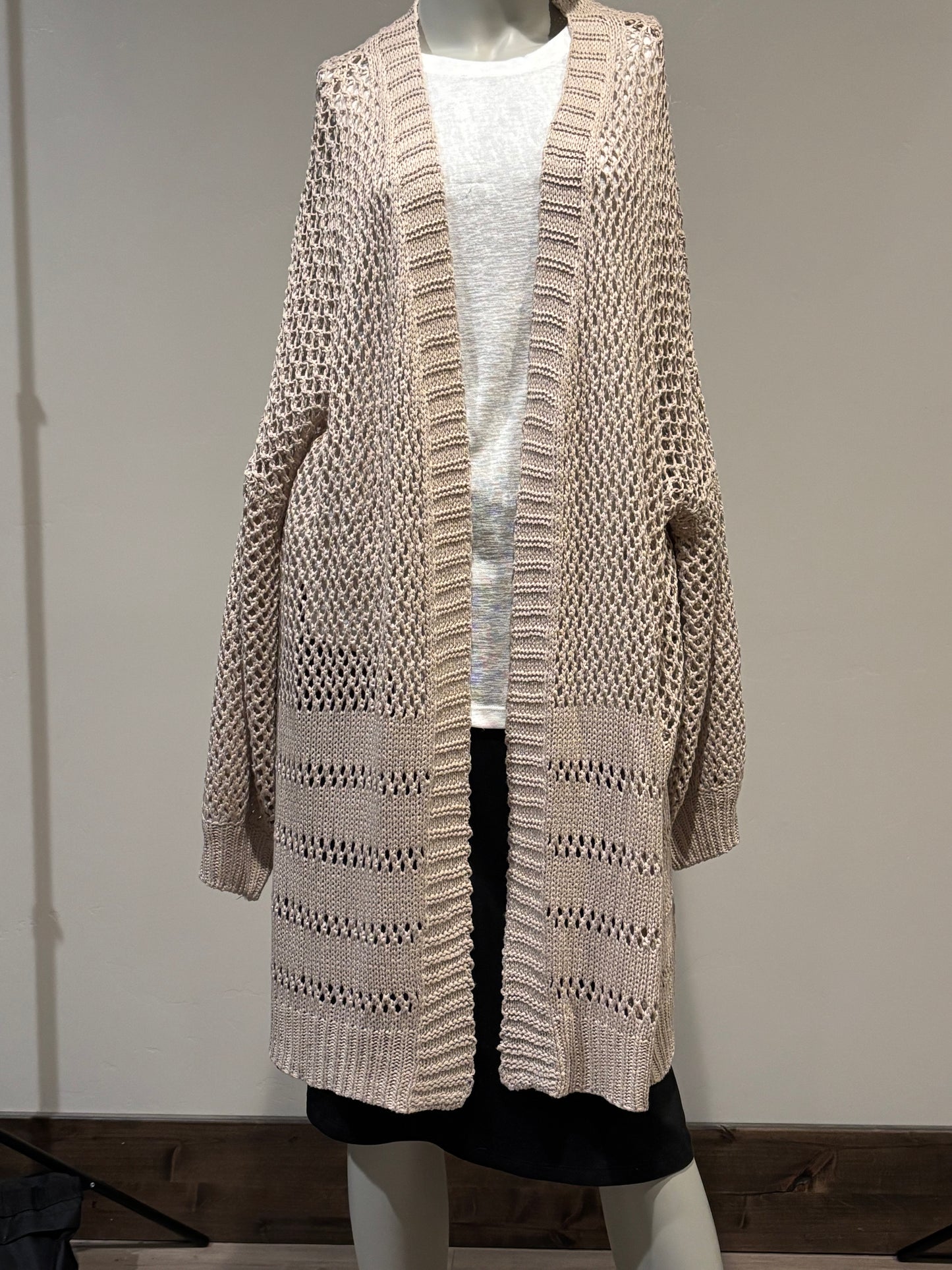 Pink Lily Tan Lattice Knit Duster Cardigan Size S
