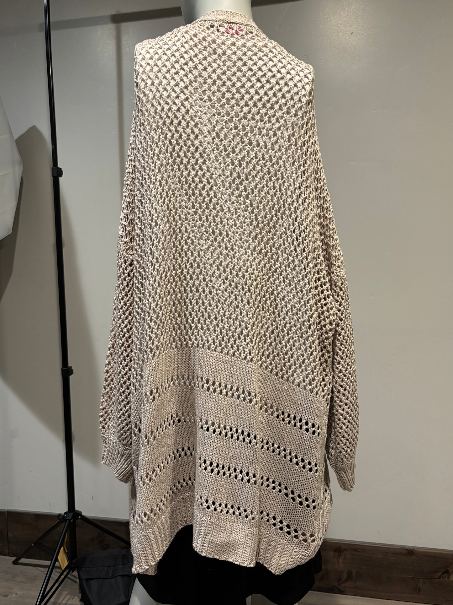Pink Lily Tan Lattice Knit Duster Cardigan Size S