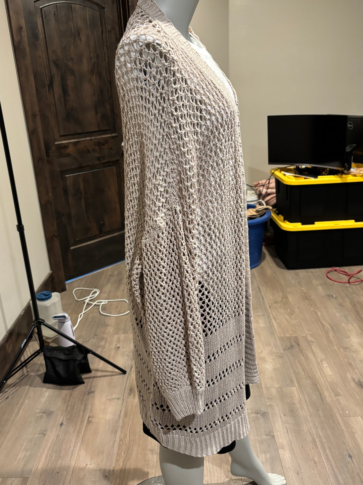 Pink Lily Tan Lattice Knit Duster Cardigan Size S