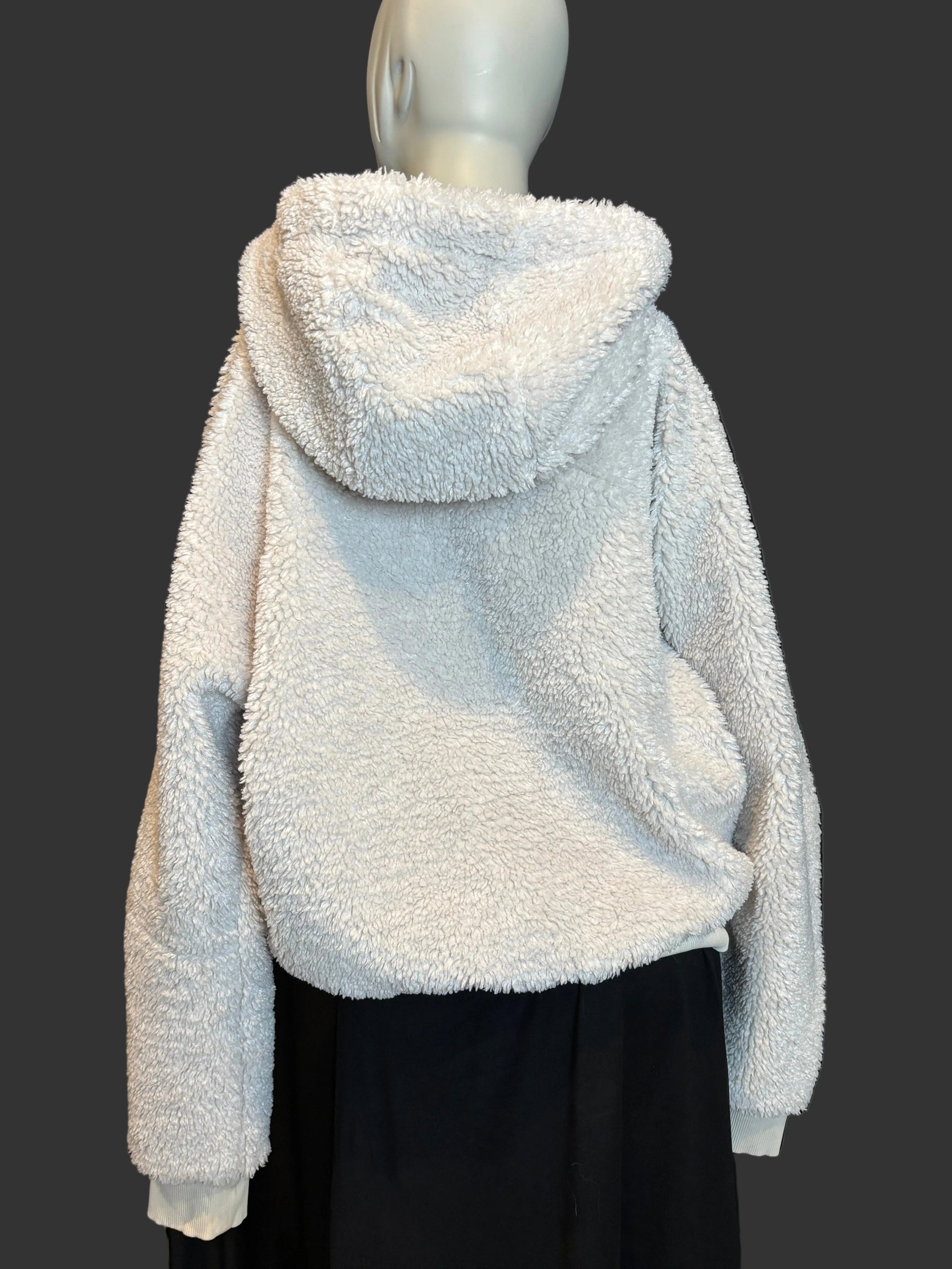 lululemon - Plush Sherpa 1/2 Zip Pullover Hoodie - Size 10 - Ivory - back view, cushy warm hood
