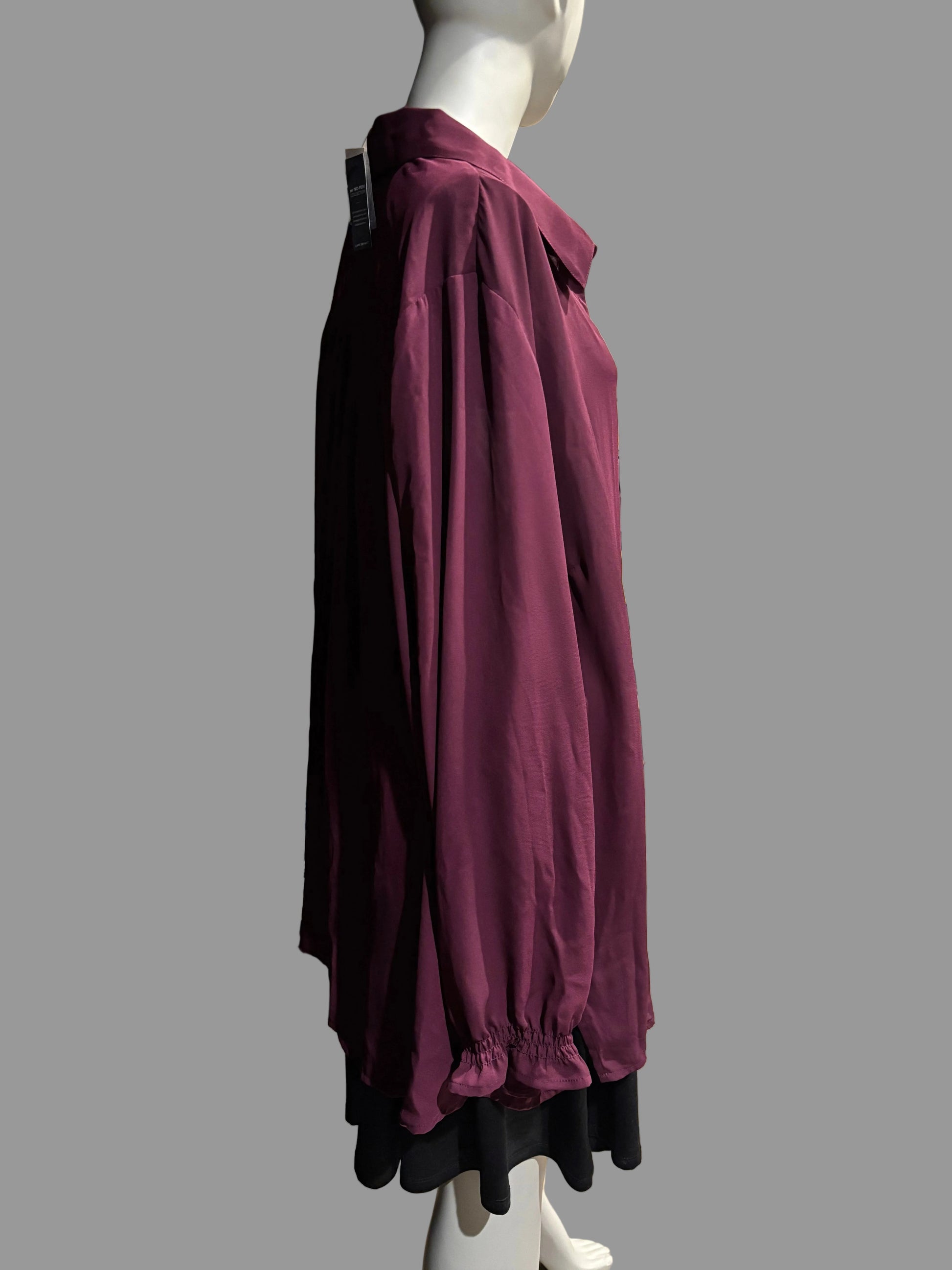 Lane Bryant - Maroon Button-Up Shirt with Ruffle Cuffs - Size 26/28 - Side view - long sleeves 