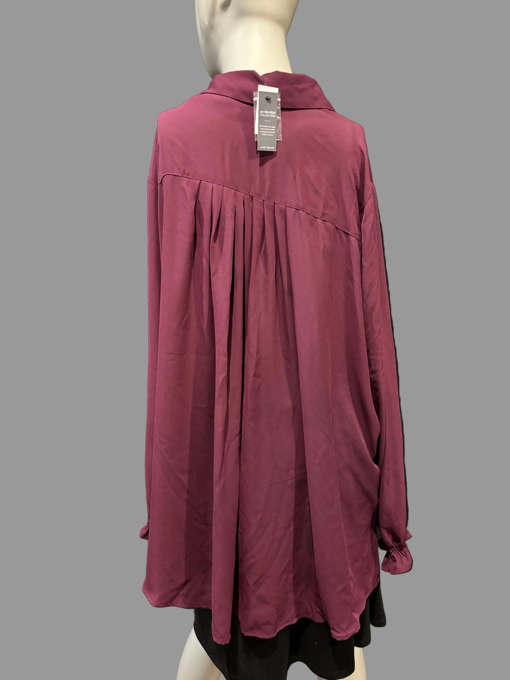 Lane Bryant - Maroon Button-Up Shirt with Ruffle Cuffs - Size 26/28 - comfort covered, confident
