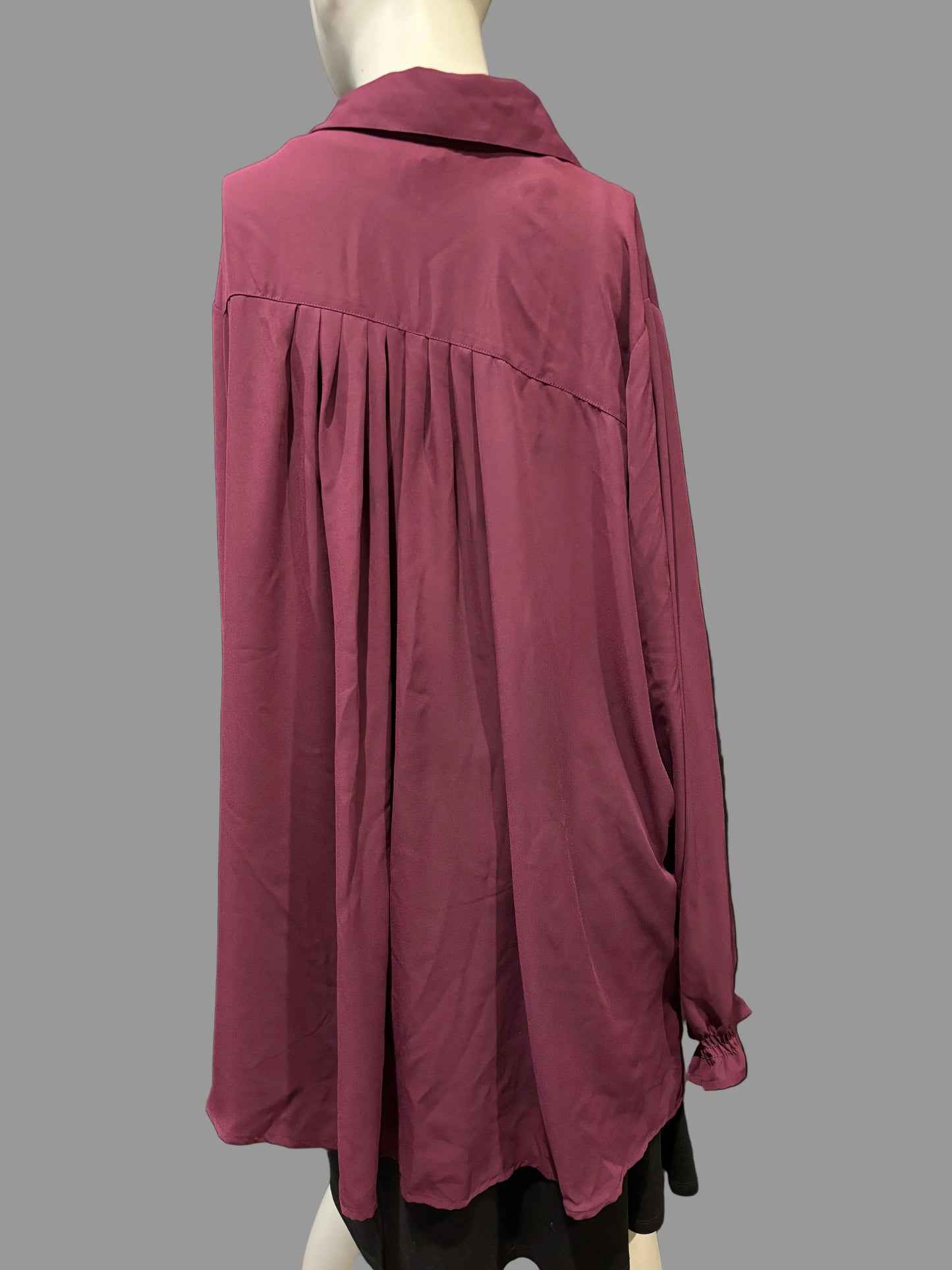 Lane Bryant - Maroon Button-Up Shirt with Ruffle Cuffs - Size 26/28 - pleats in back, long sleeve, sleek