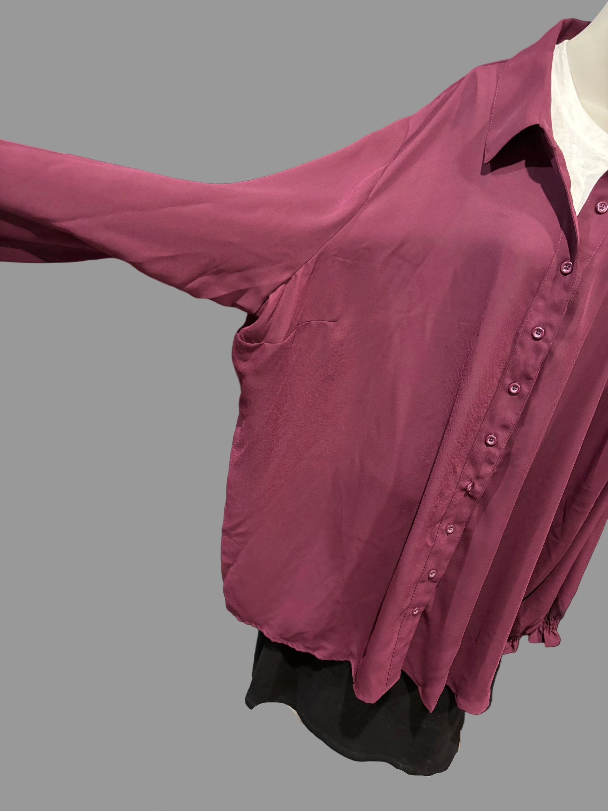 Lane Bryant - Maroon Button-Up Shirt with Ruffle Cuffs - Size 26/28 - width of the shirt.