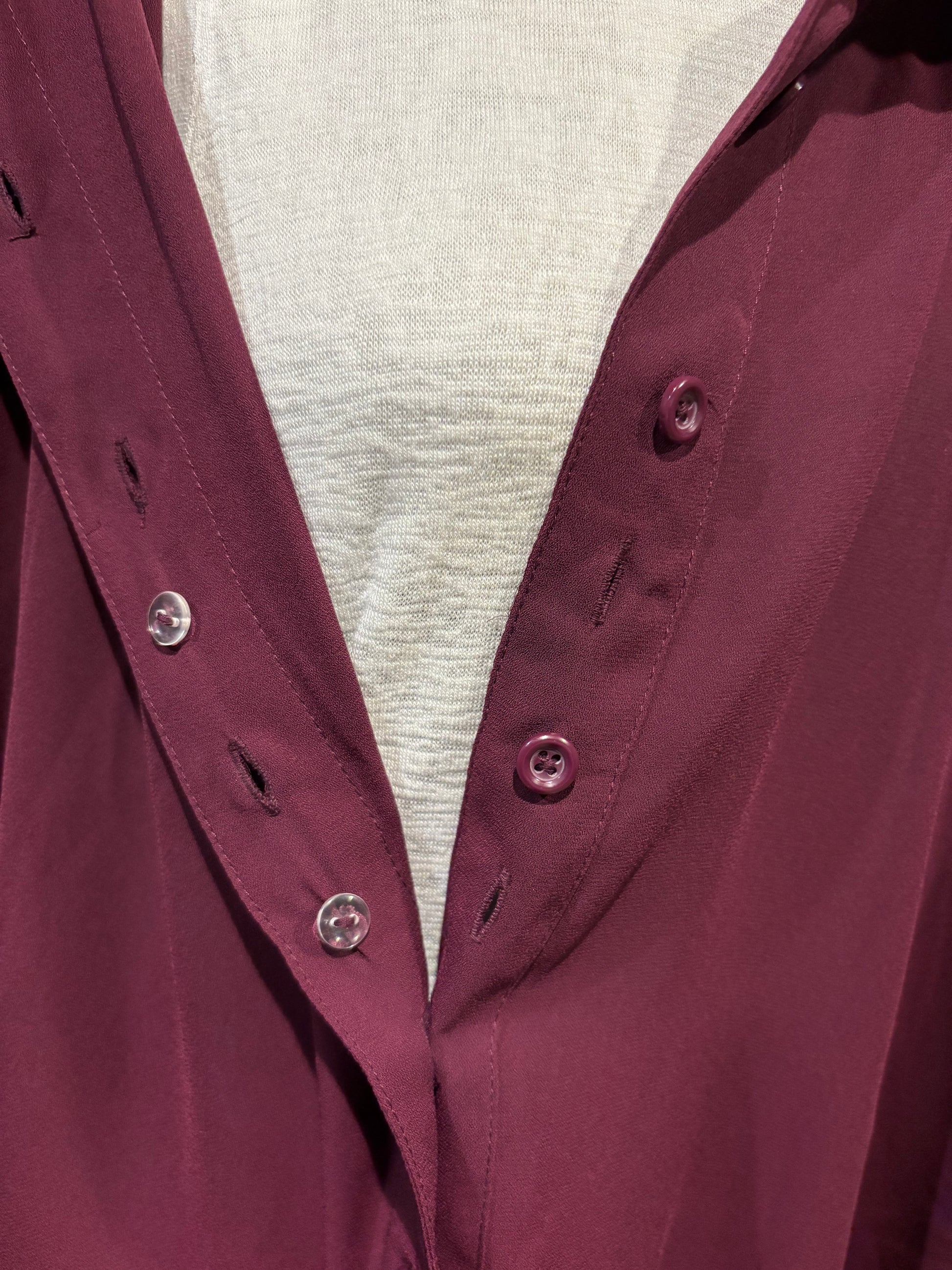 Lane Bryant - Maroon Button-Up Shirt with Ruffle Cuffs - Size 26/28 - inside Buttons for coverage safety.