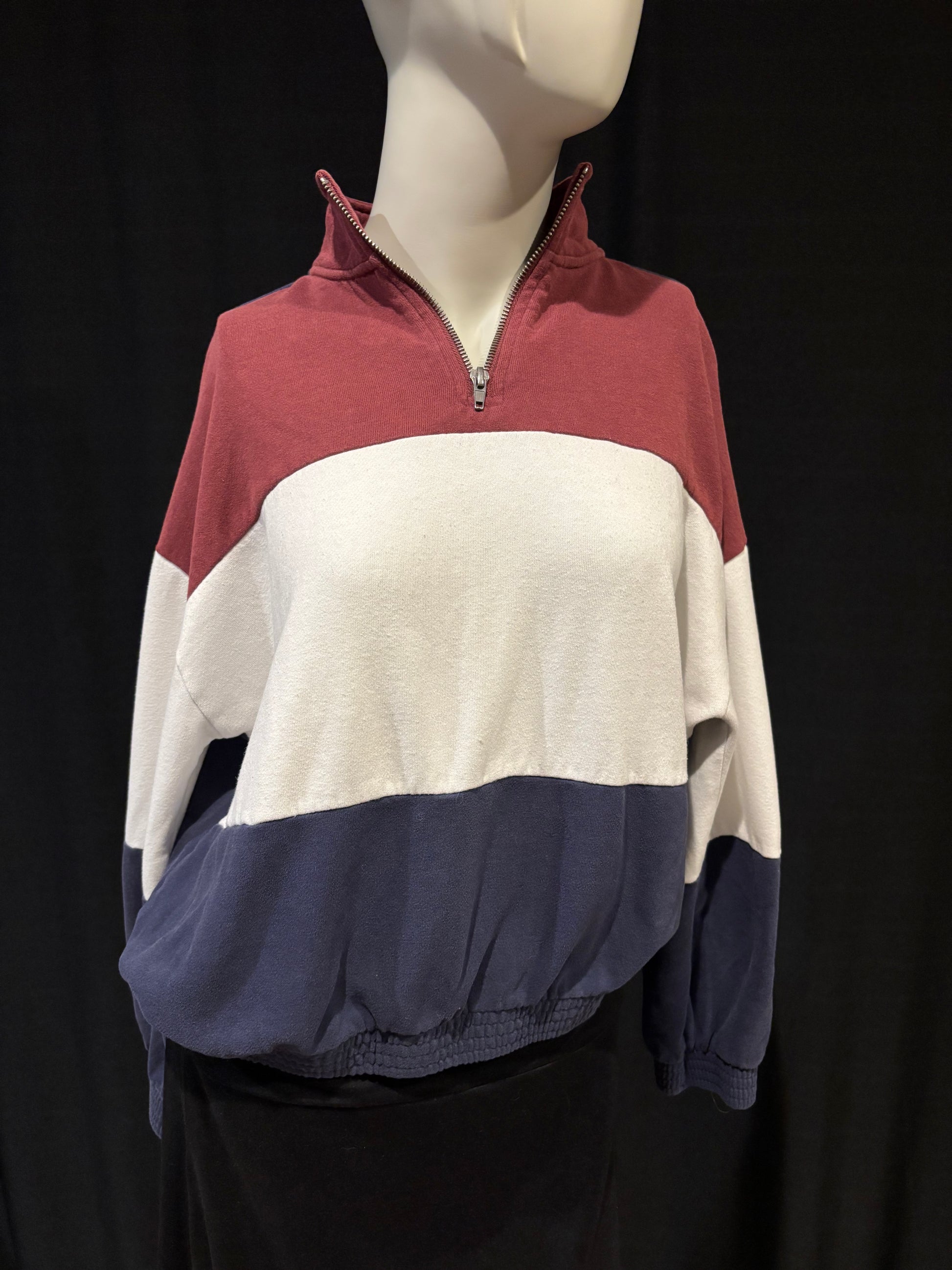 L.A. Hearts - Mauve, Cream & Navy Colorblock Quarter-Zip Sweatshirt, Size S - colorblock - hip and cool.