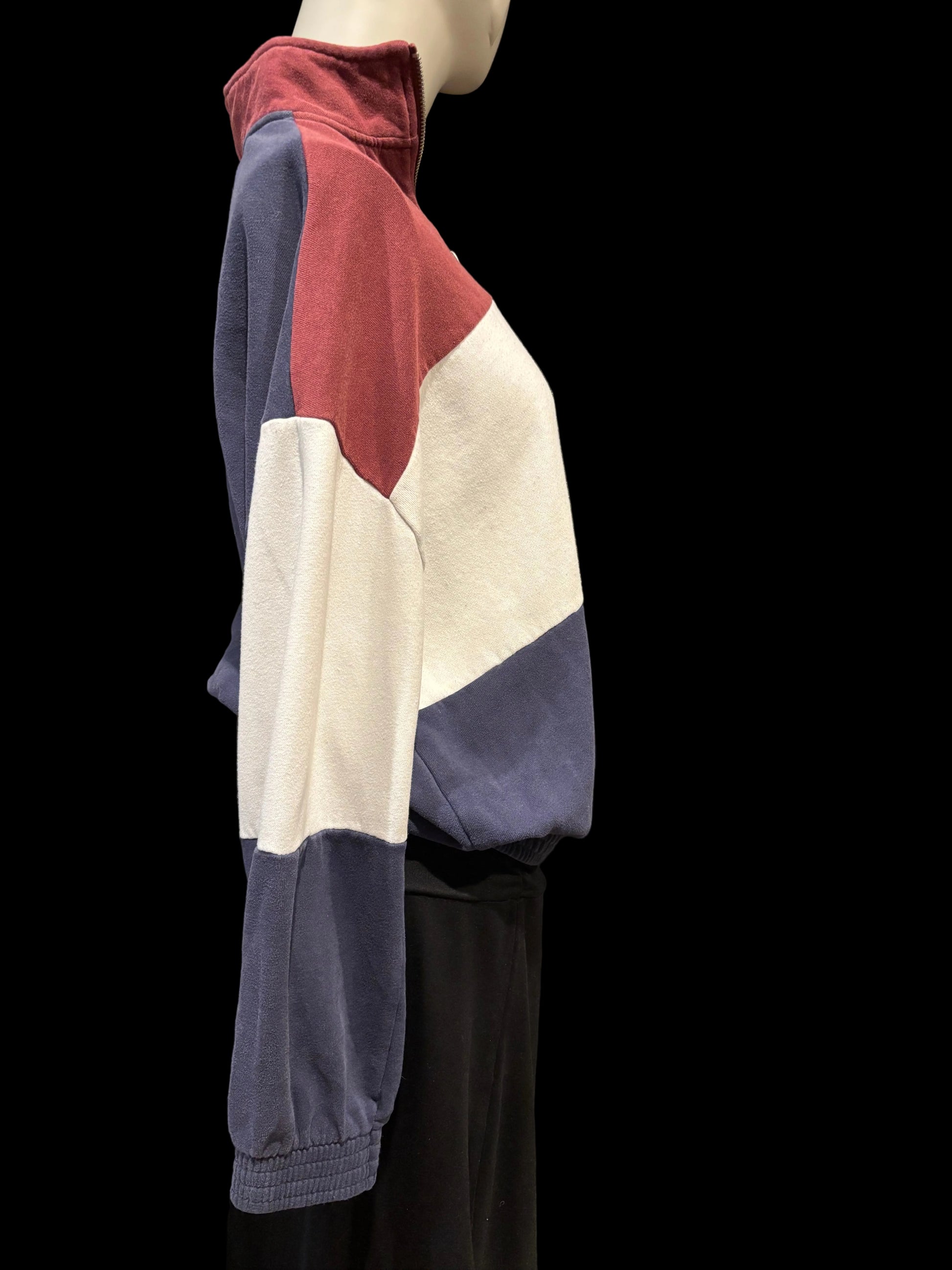 L.A. Hearts - Mauve, Cream & Navy Colorblock Quarter-Zip Sweatshirt, Size S - Side View so hip and cute.