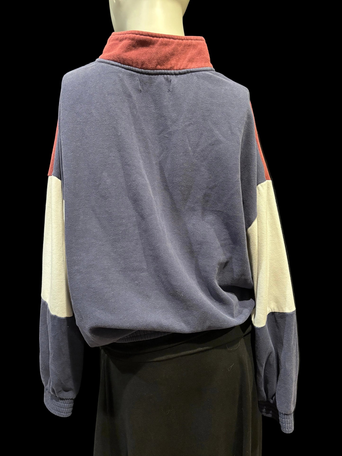 L.A. Hearts - Mauve, Cream & Navy Colorblock Quarter-Zip Sweatshirt, Size S - solifd blue on the back - elastic waist