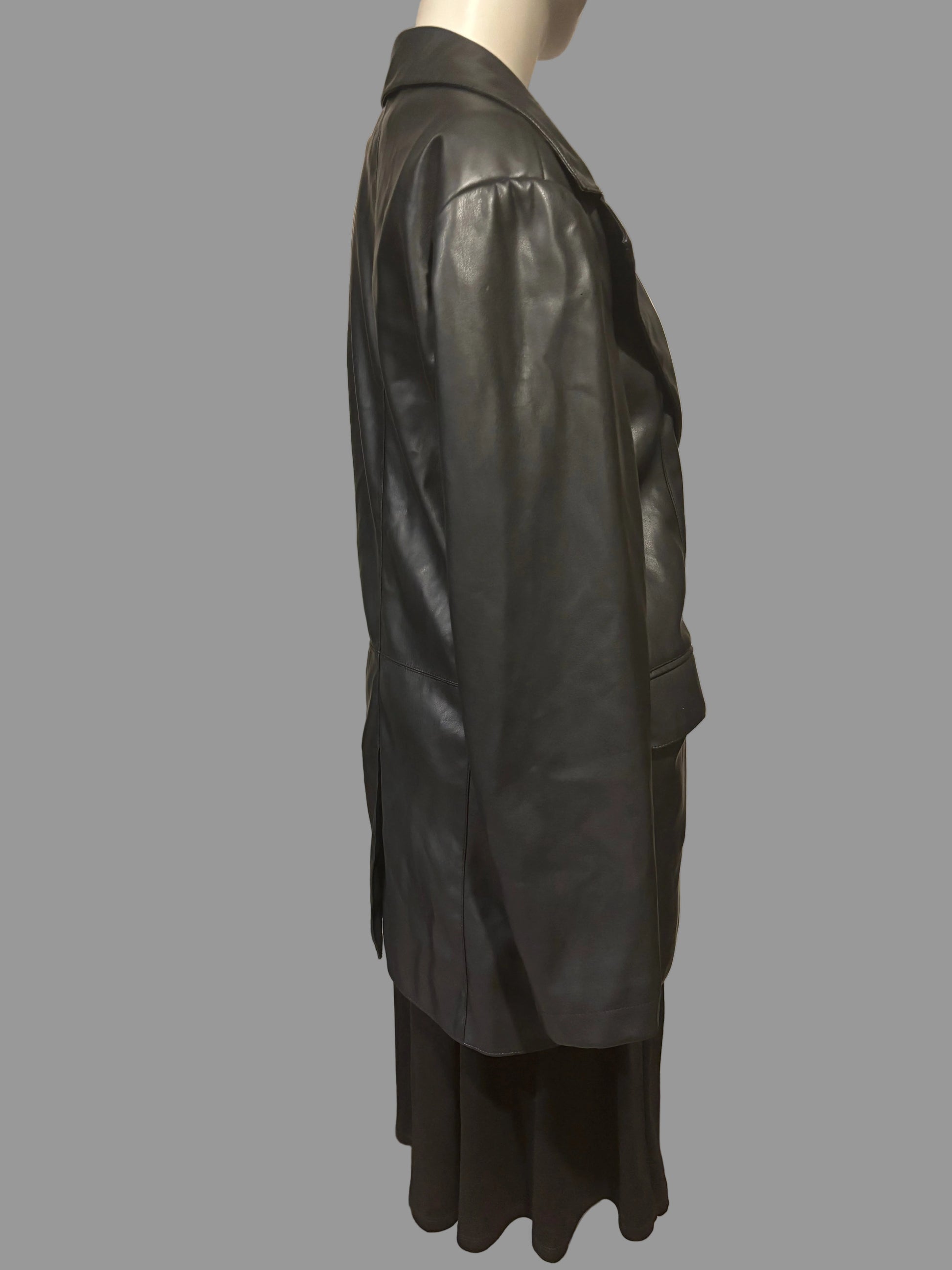 H&M - Black Faux Leather Single Breasted Jacket - Size M - Side View - very functional