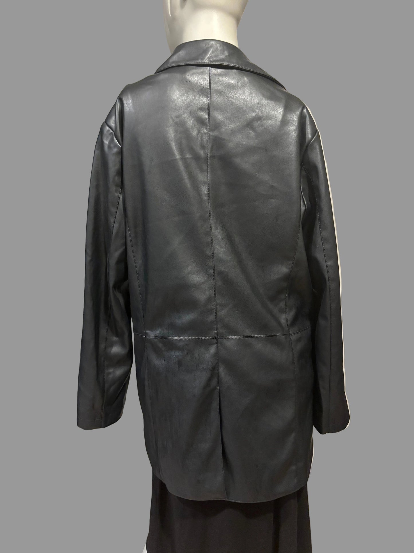 H&M - Black Faux Leather Single Breasted Jacket - Size M - back view - covers assests