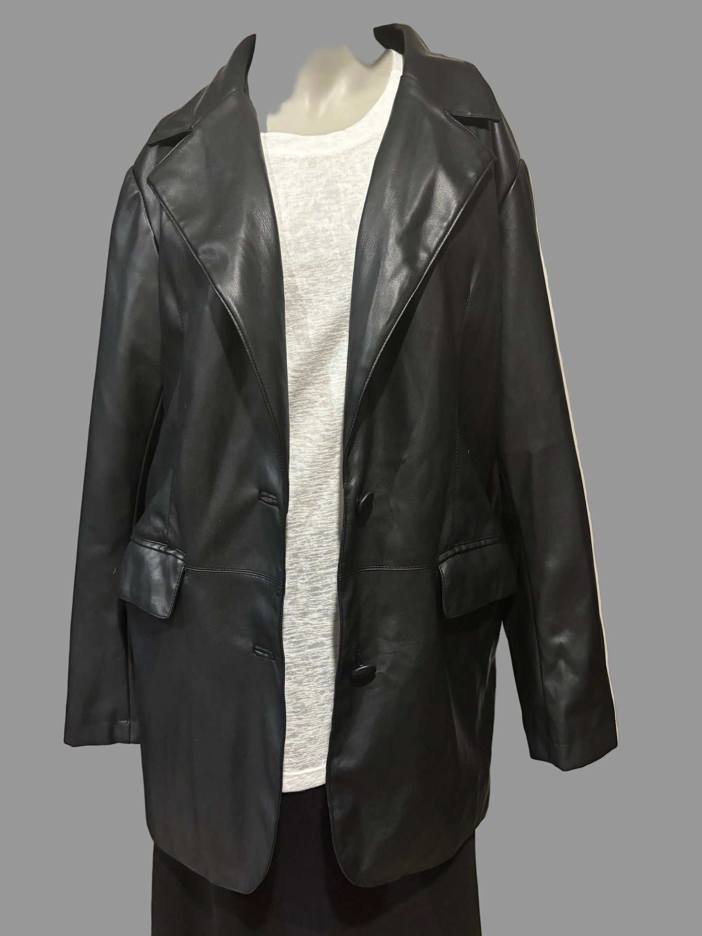 H&M - Black Faux Leather Single Breasted Jacket - Size M - open front for ventialtion.