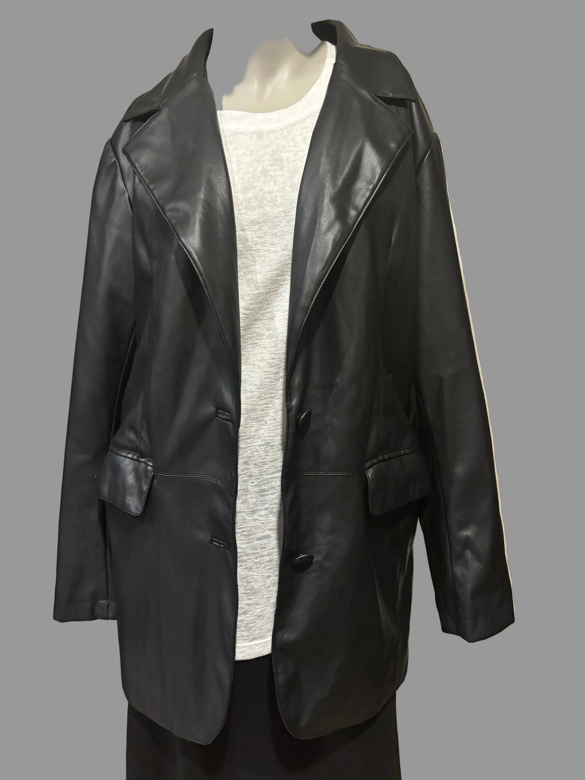 H&M - Black Faux Leather Single Breasted Jacket - Size M - open front for ventialtion.