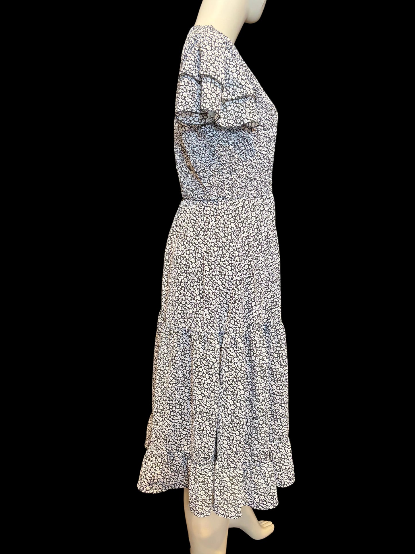 Orange Creek L.A. - Black & Light Blue Floral Midi Dress - Size L