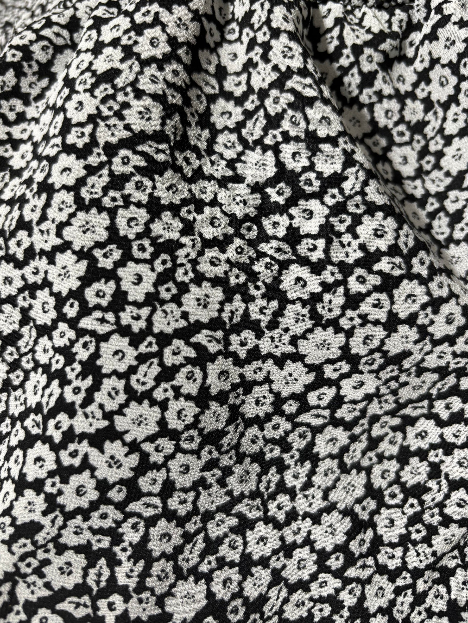 Orange Creek L.A. - Black & Light Blue Floral Midi Dress - Size L - close-up of print on dress