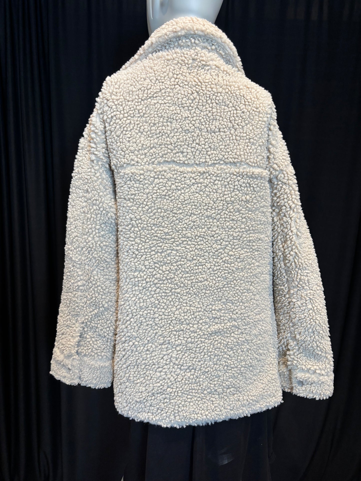 H&M - Cream Sherpa Jacket - Size XS - true color, back view, medium length
