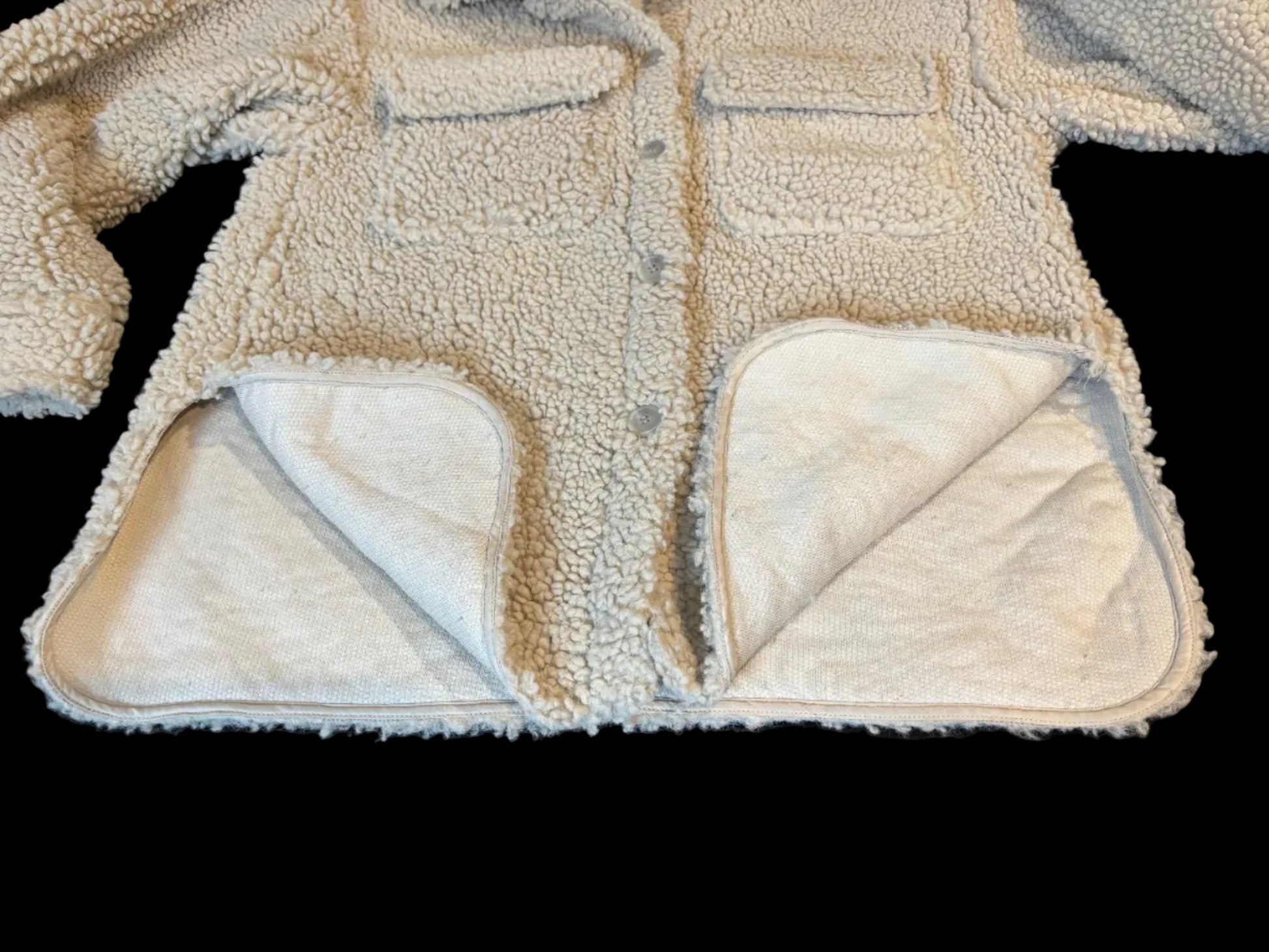 H&M - Cream Sherpa Jacket - Size XS - 8" vents along the side of the jacket at the bottom