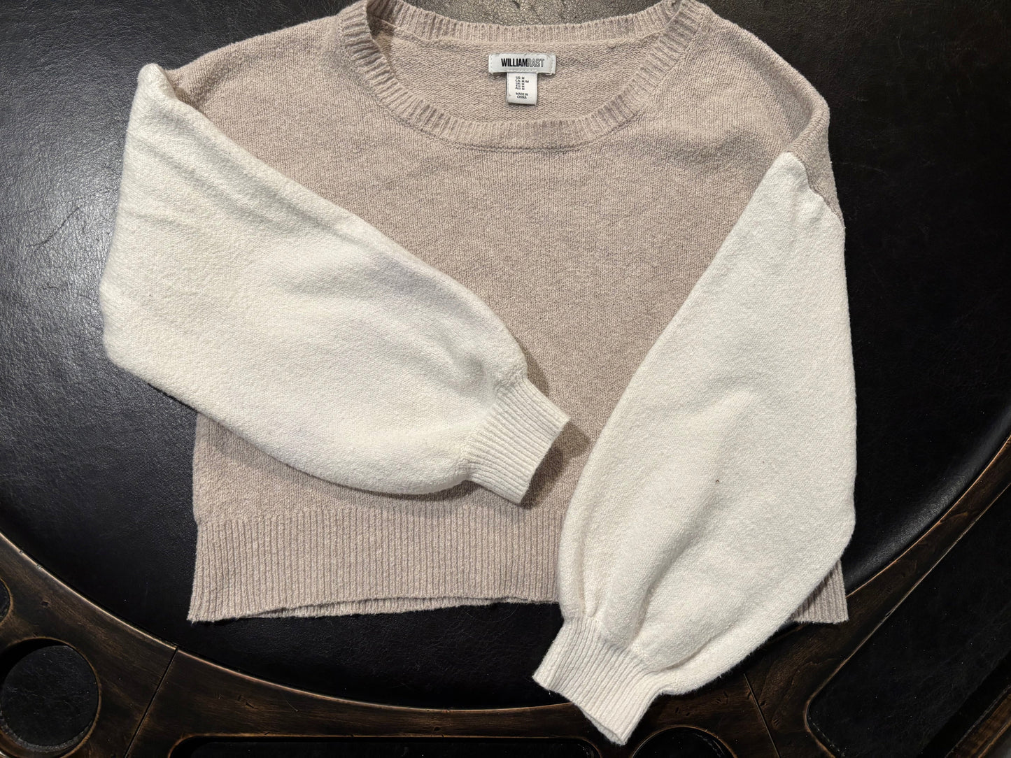 William Rast - Tan & Ivory Colorblock Short Sleeve Sweater - Size M - wide neck and low shoulder seems