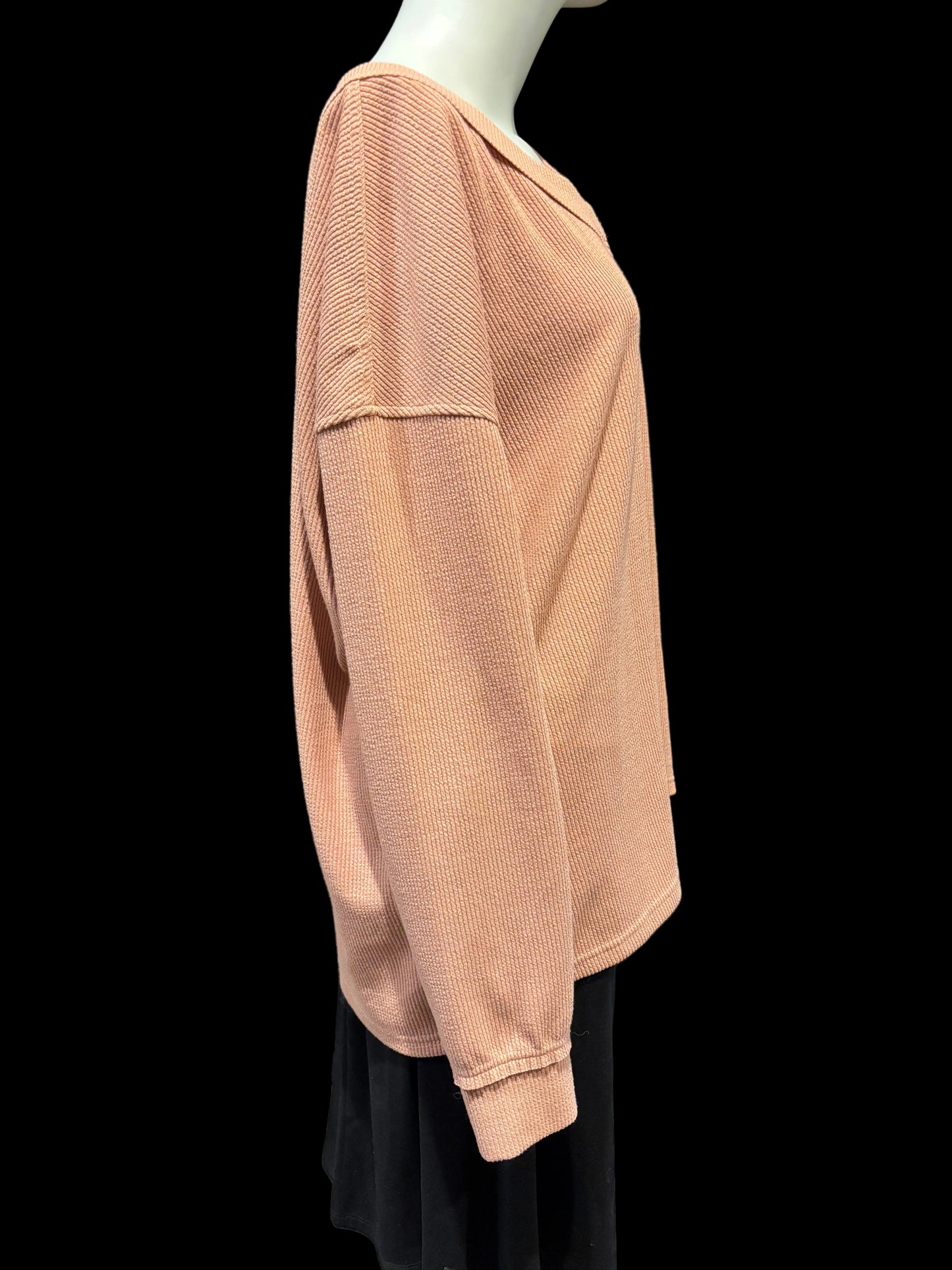 V-Neck Tunic Top Waffle Knit Coral Size L