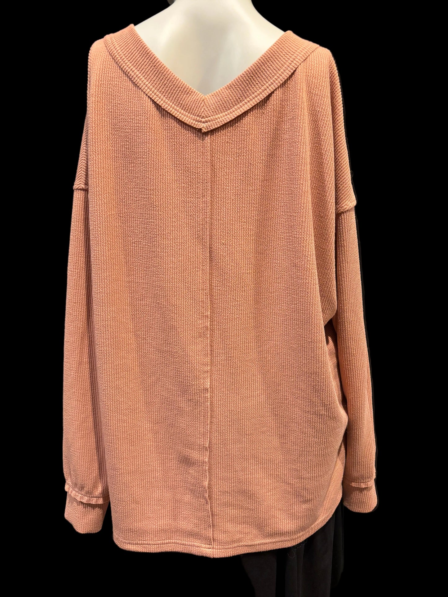 V-Neck Tunic Top Waffle Knit Coral Size L