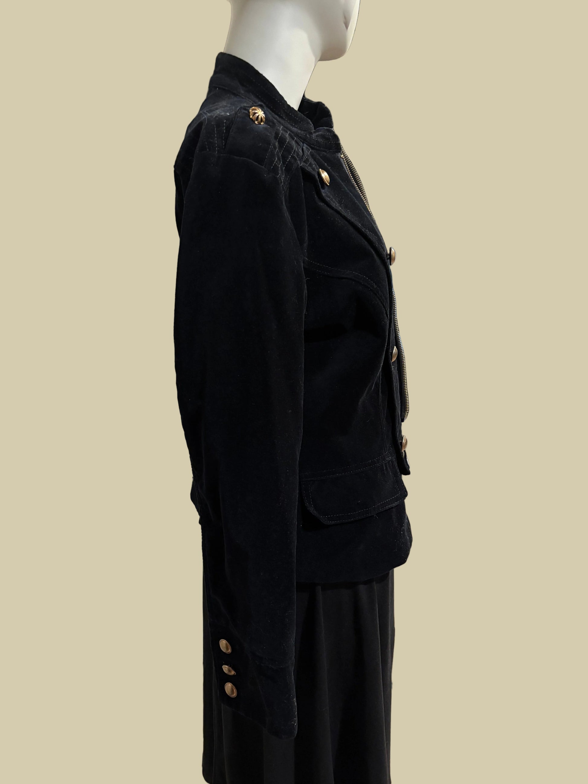 Apartment 9 - Black Velvet Military Bomber Jacket Size 8 - 3 cuff sleeve buttons