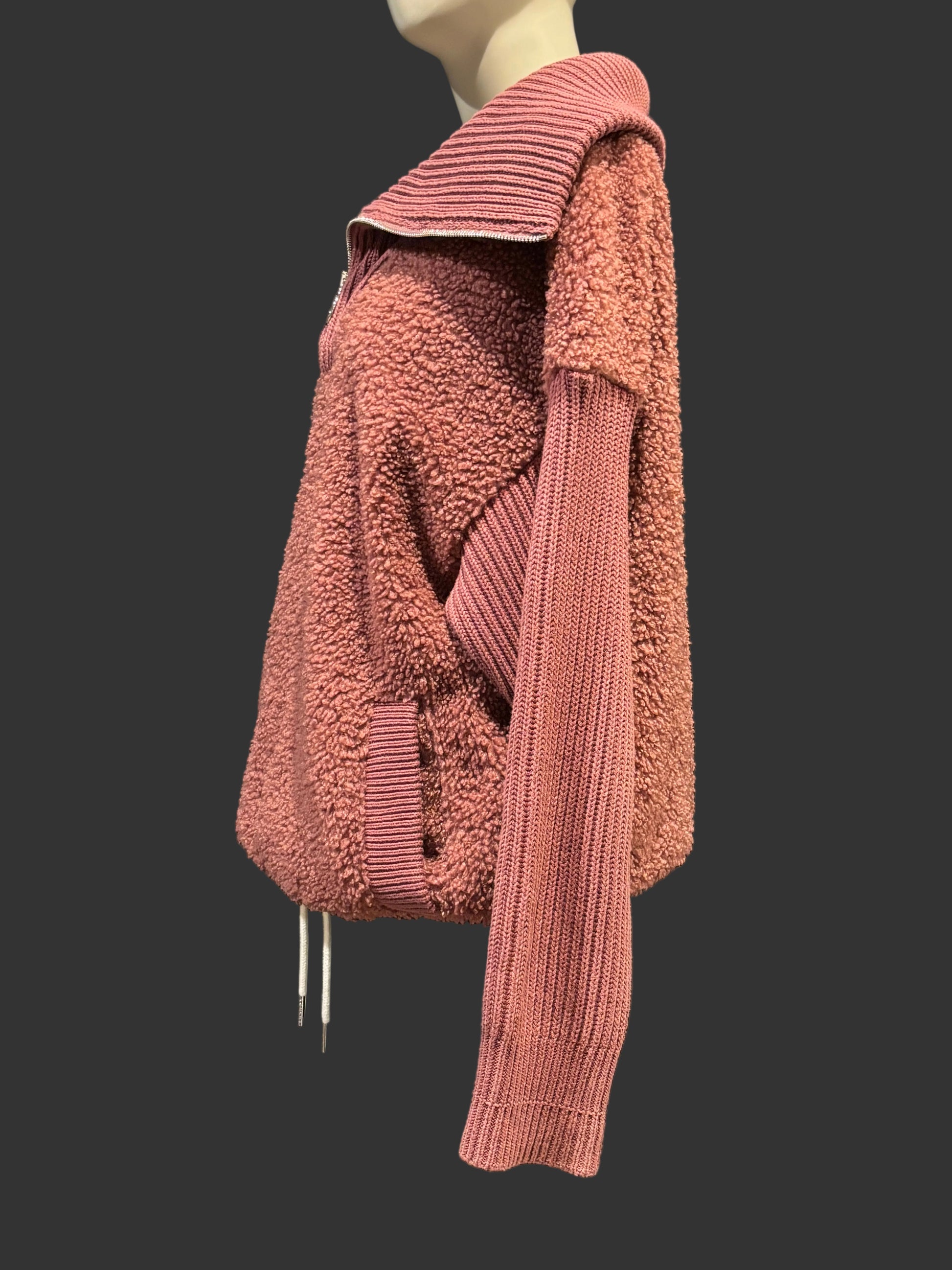 Varley - Maroon/Red Boucle Sherpa 1/2 Zip Overhead Jacket - Size S - Side view, so cute and warm