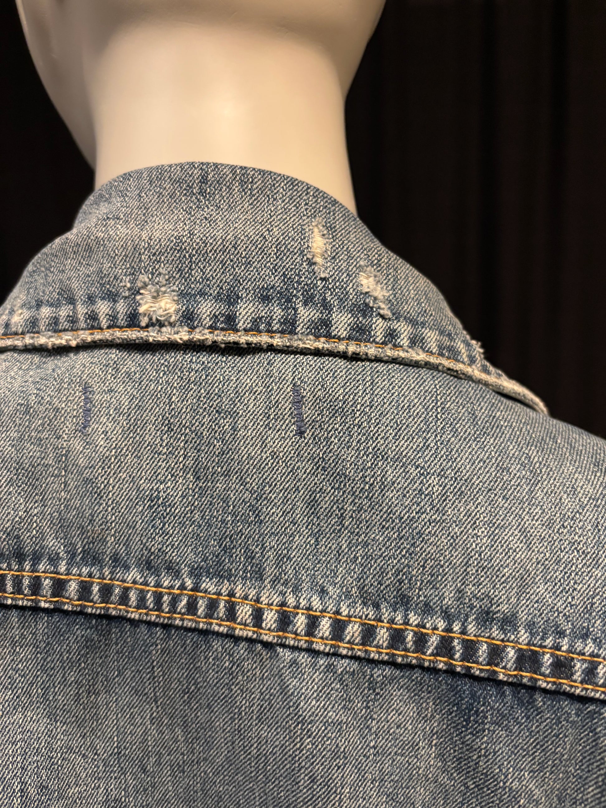 Fidelity Denim - Distressed Denim Jacket with Copper Buttons - Size XS - collar destressing