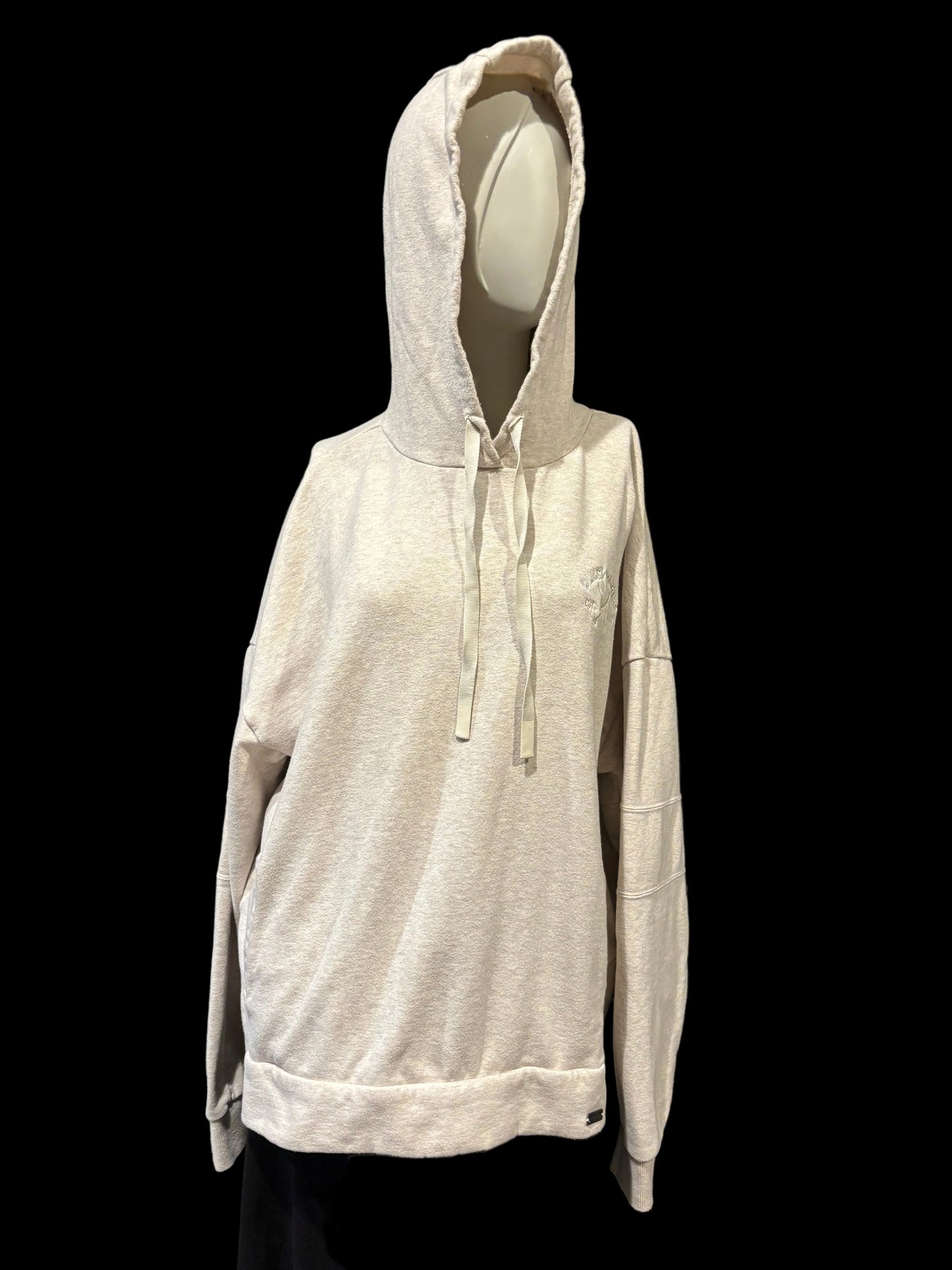 Techstyles - Duke's Waikiki Hooded Sweatshirt - Heathered Tan/Grey - Size XL - hood up - front view