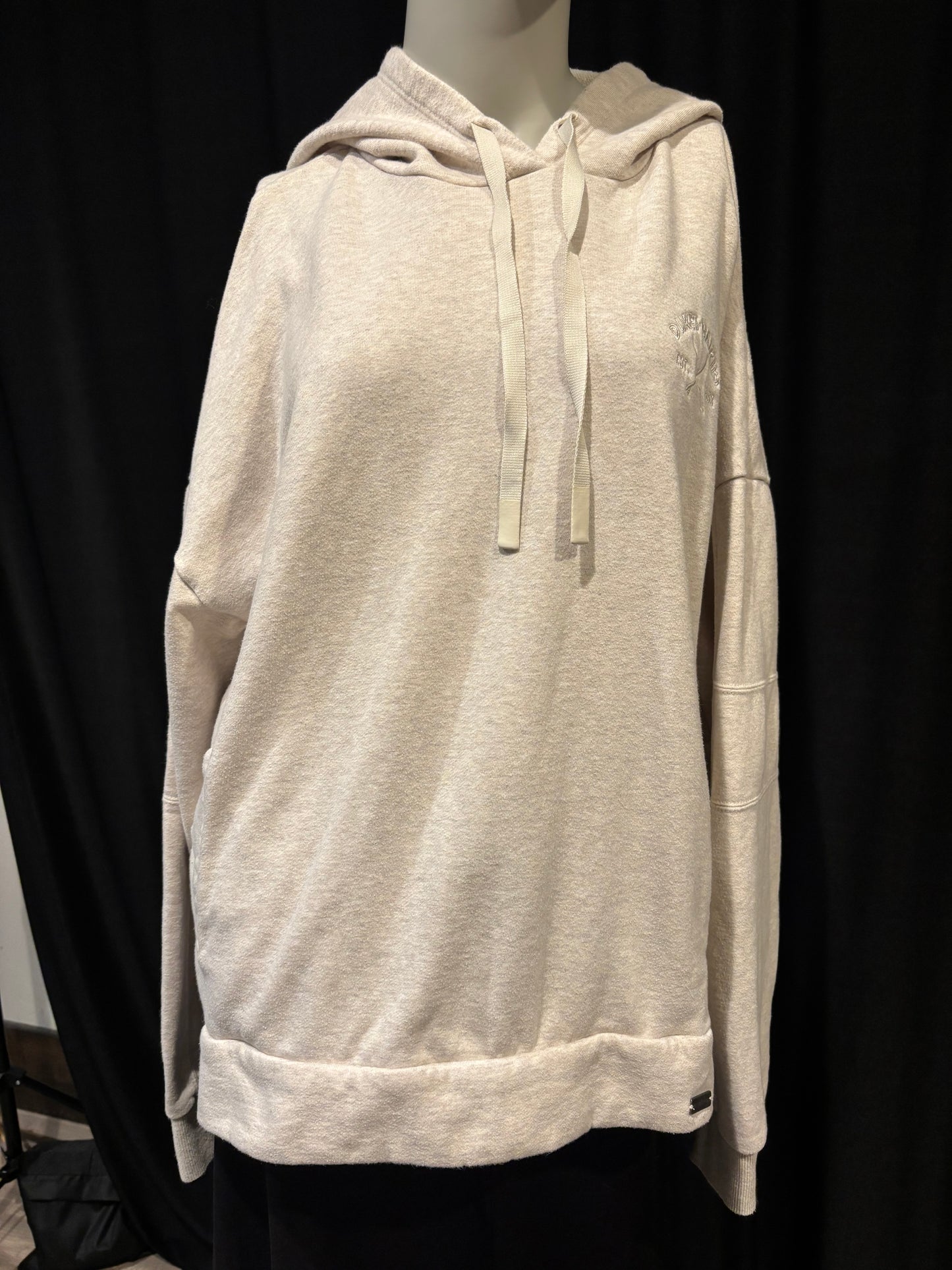 Techstyles - Duke's Waikiki Hooded Sweatshirt - Heathered Tan/Grey - Size XL - hood down- front view - long Sleeve