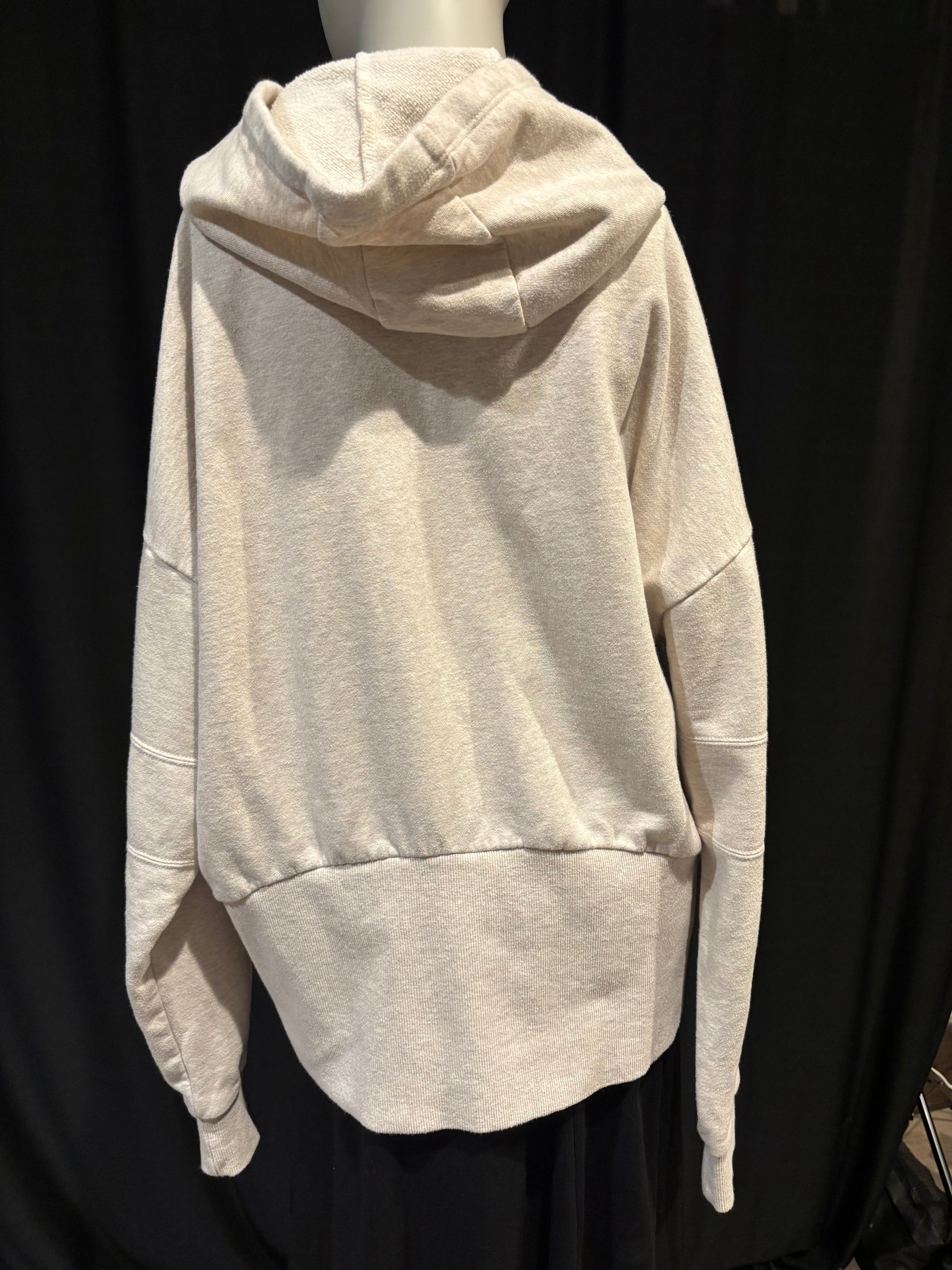 Techstyles - Duke's Waikiki Hooded Sweatshirt - Heathered Tan/Grey - Size XL - Back View - long hem and hoodie