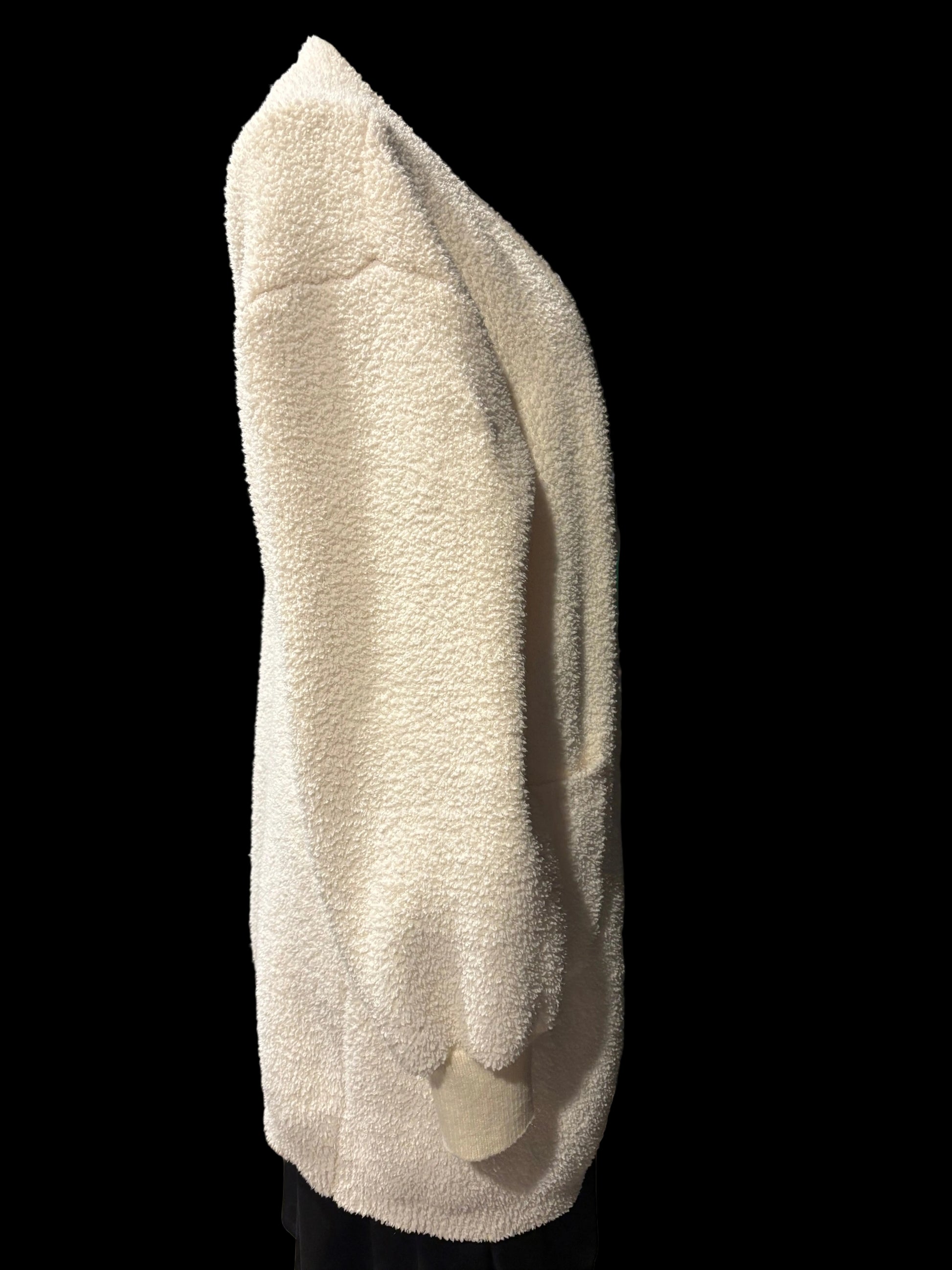 Plushie Cozy - Ivory Fuzzy Sherpa Cardigan - Size L - side view - long sleeves