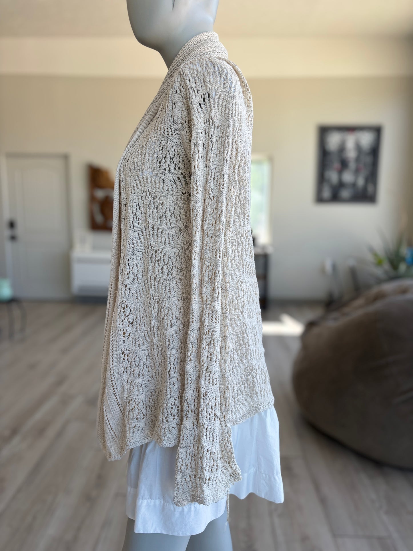 Ivory INC International Concepts cardigan styled as a romantic lightweight layering piece