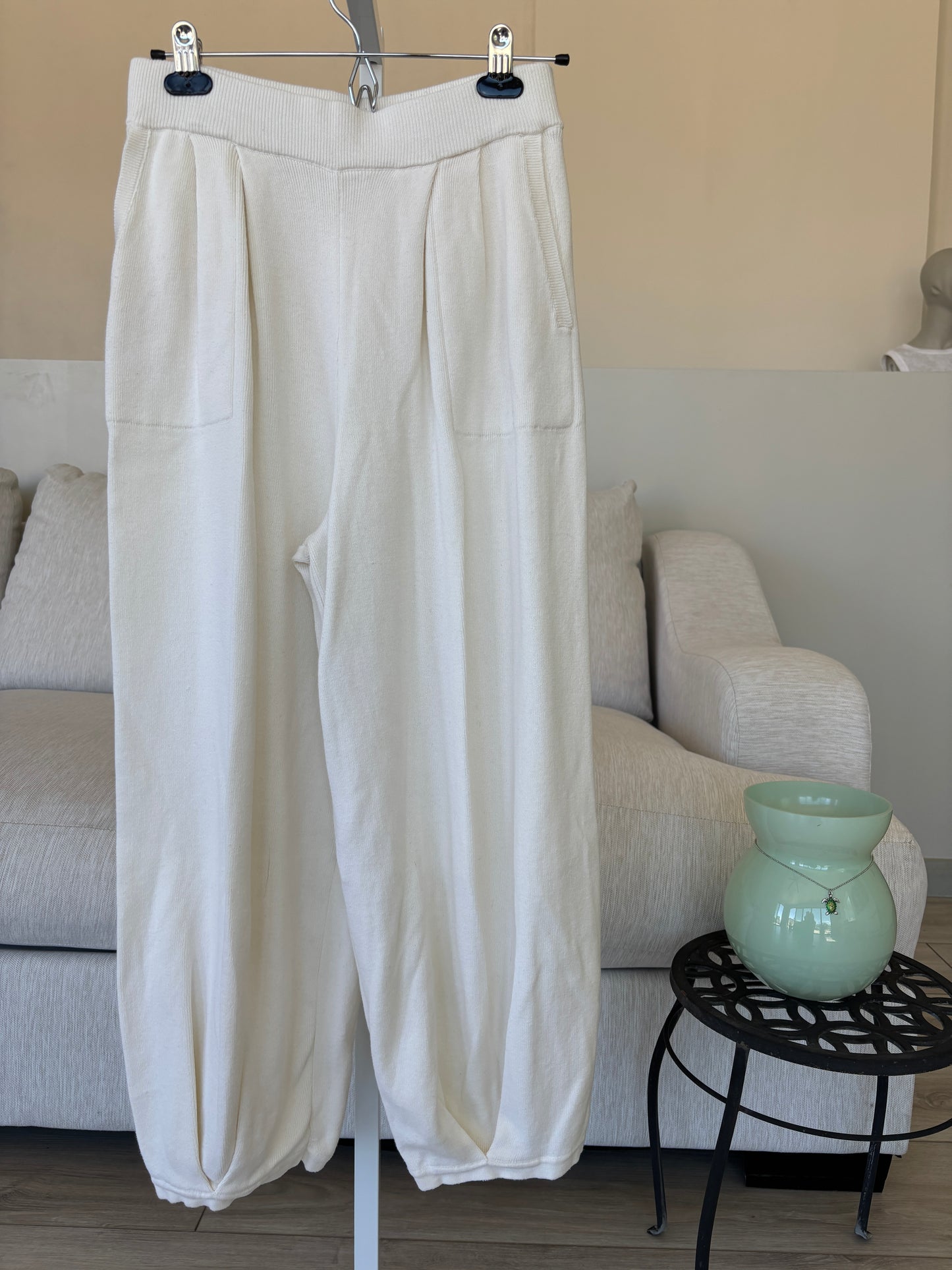 LILLUSORY pleated sweater pants in ivory styled for cozy everyday wear