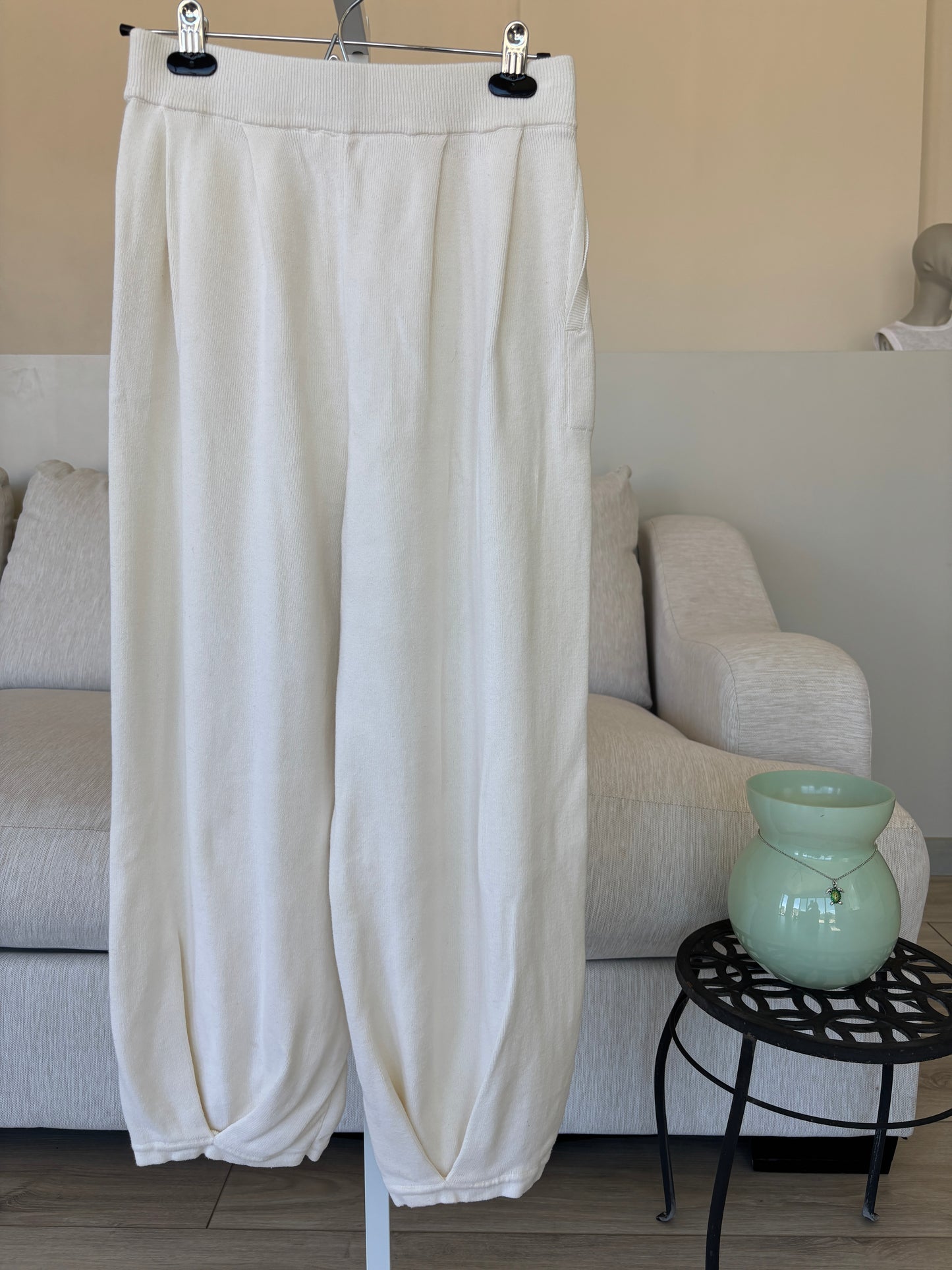 Ivory sweater pants by LILLUSORY styled as an elevated cozy lounge piece