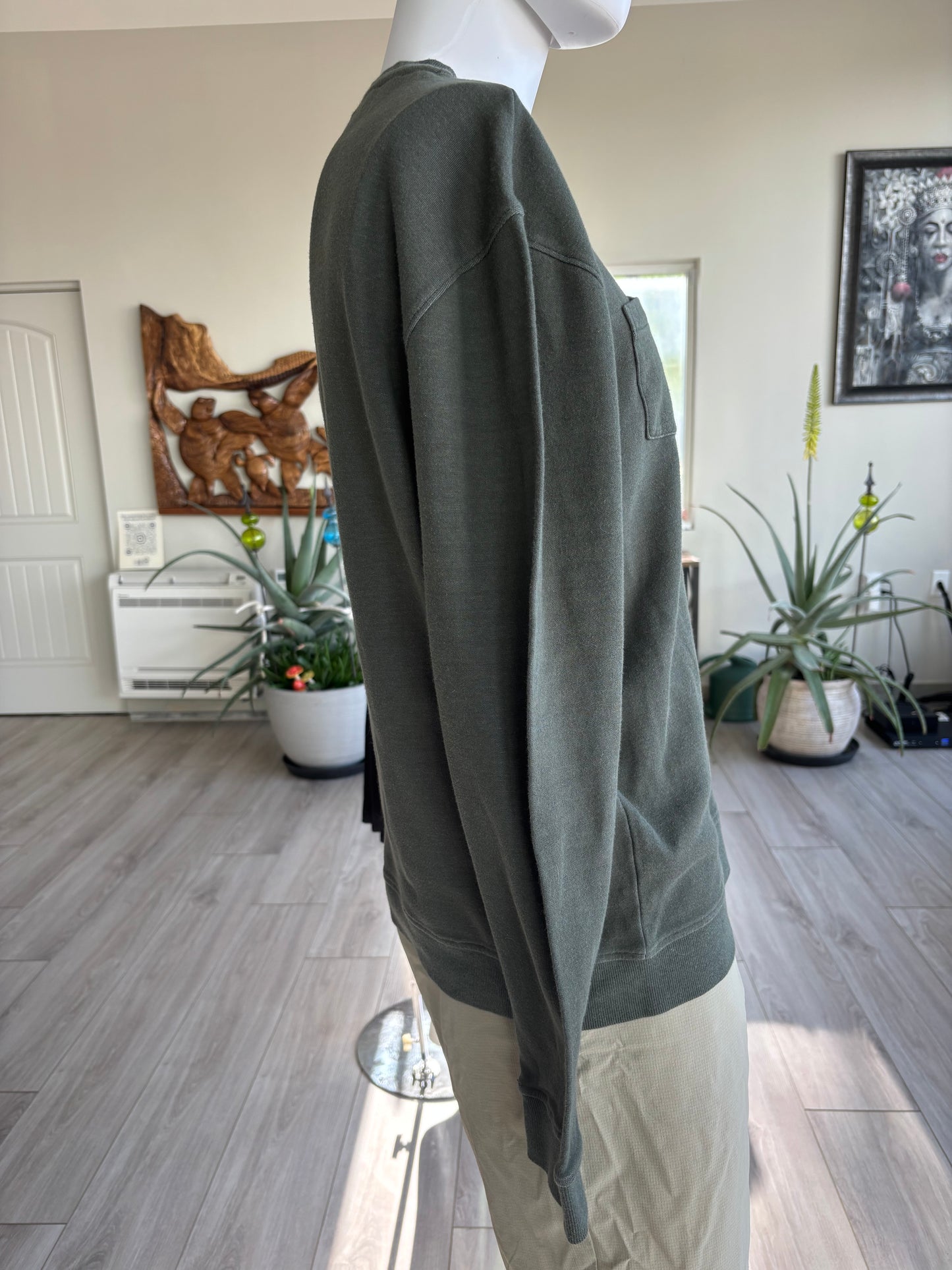 Linksoul cotton long sleeve sweatshirt.  Side view opaque soft texture
