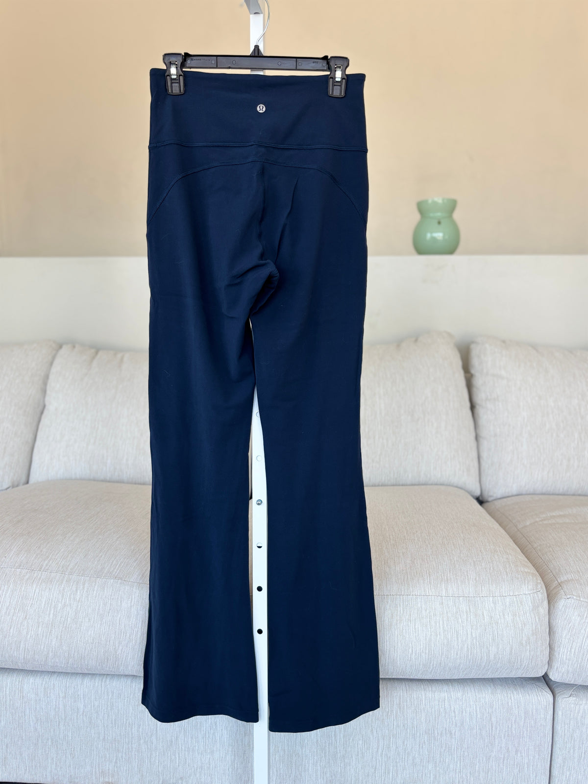 Dark navy Lululemon Groove Nulu pant with a super-high-rise waist and full flare leg
