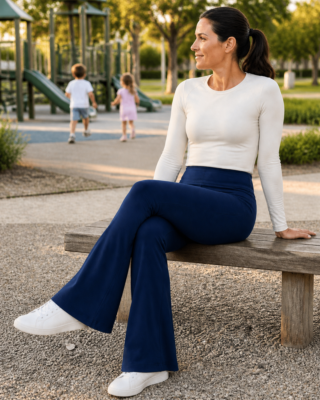 Lululemon Groove yoga flare pant in dark navy with a smooth pull-on waistband