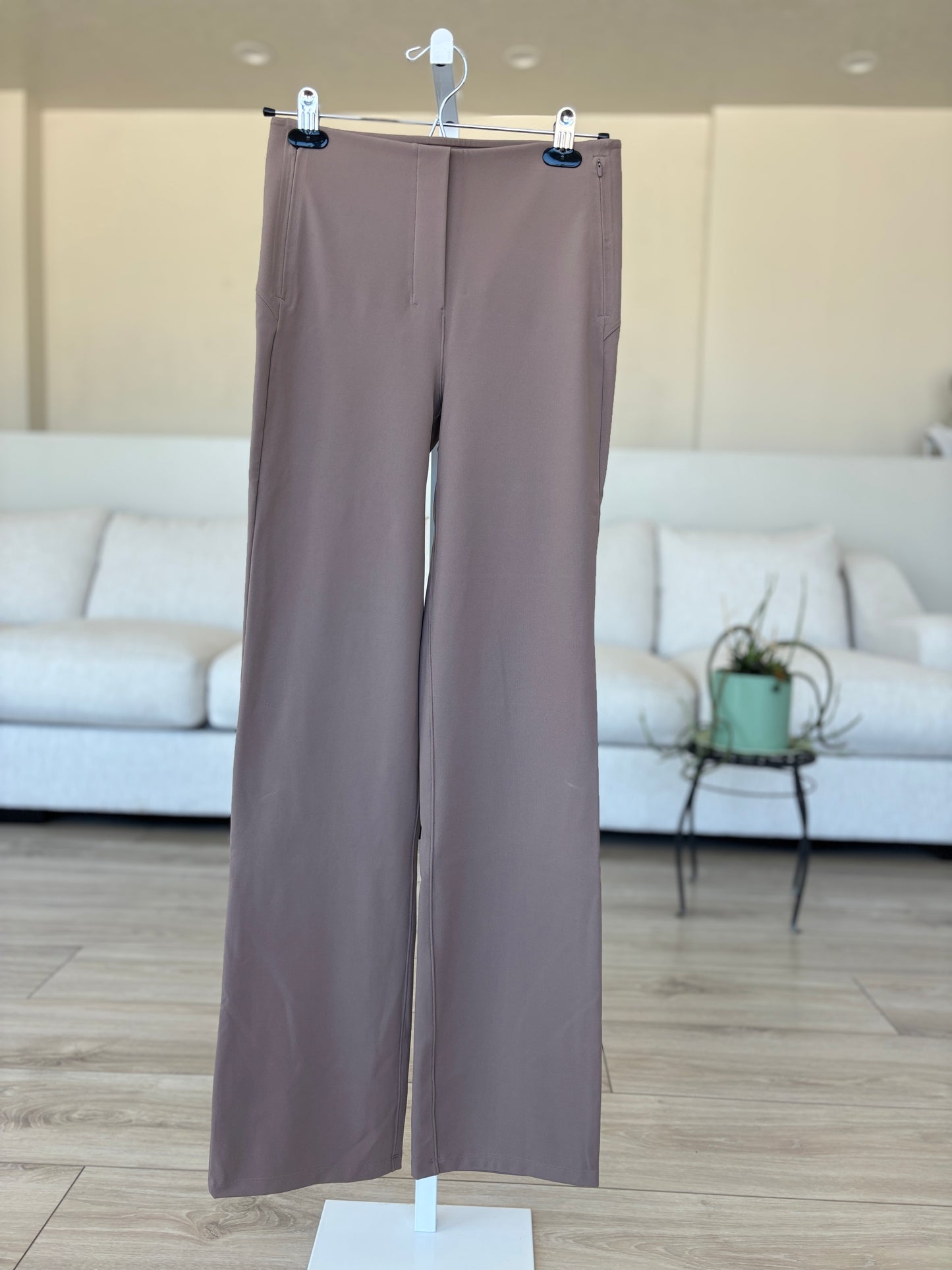 Lululemon khaki taupe slim flare pants size 6 with flattering stretch fit from Adored Again boutique