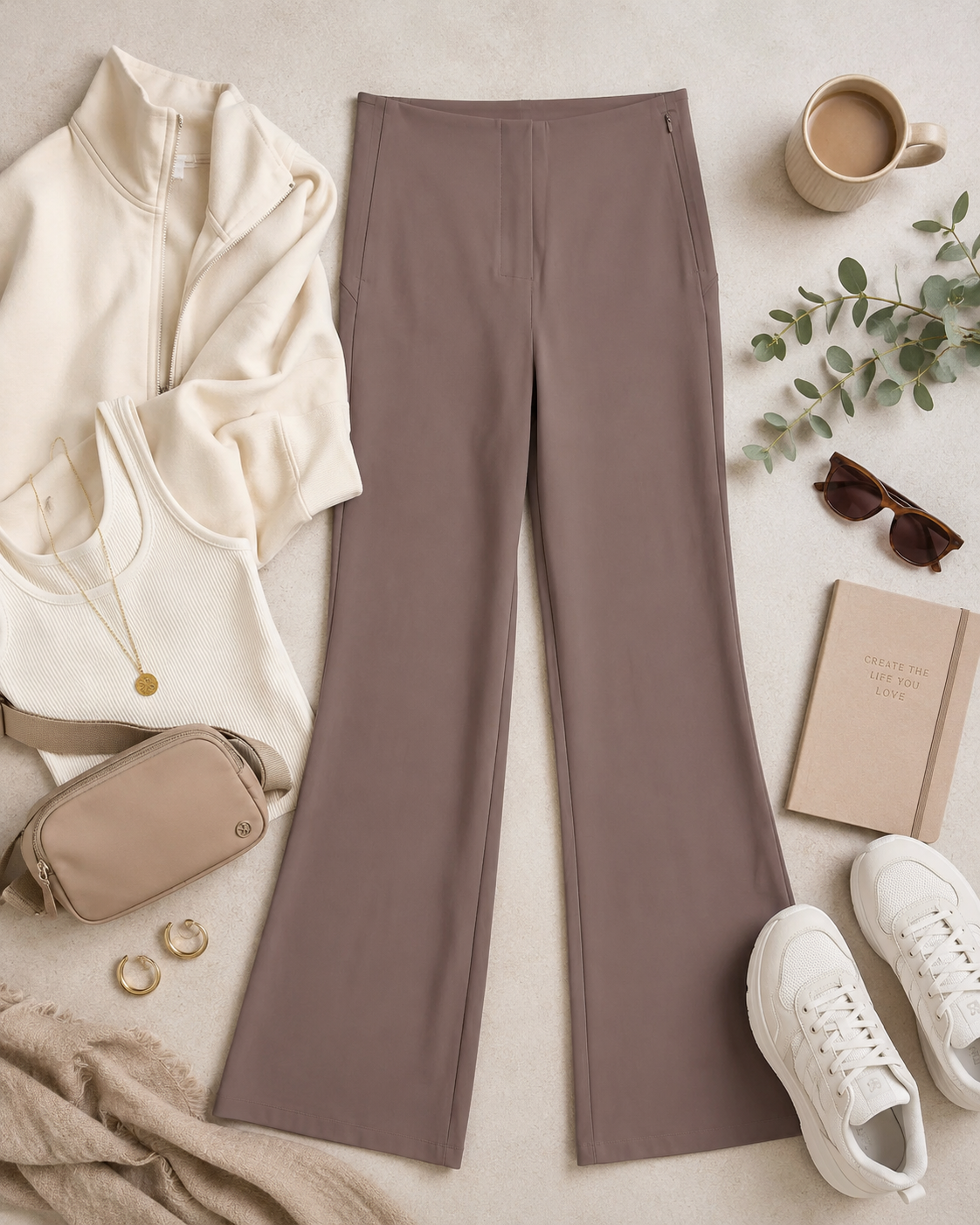 Lululemon khaki taupe athleisure pants with side zip pockets and performance stretch fabric from Adored Again boutique