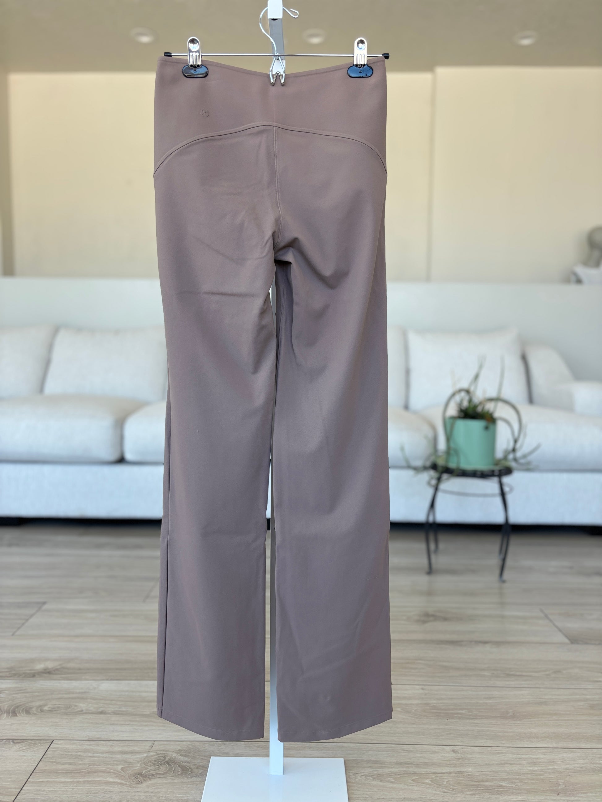 Lululemon neutral khaki pants size 6 with slim fit and subtle flare leg