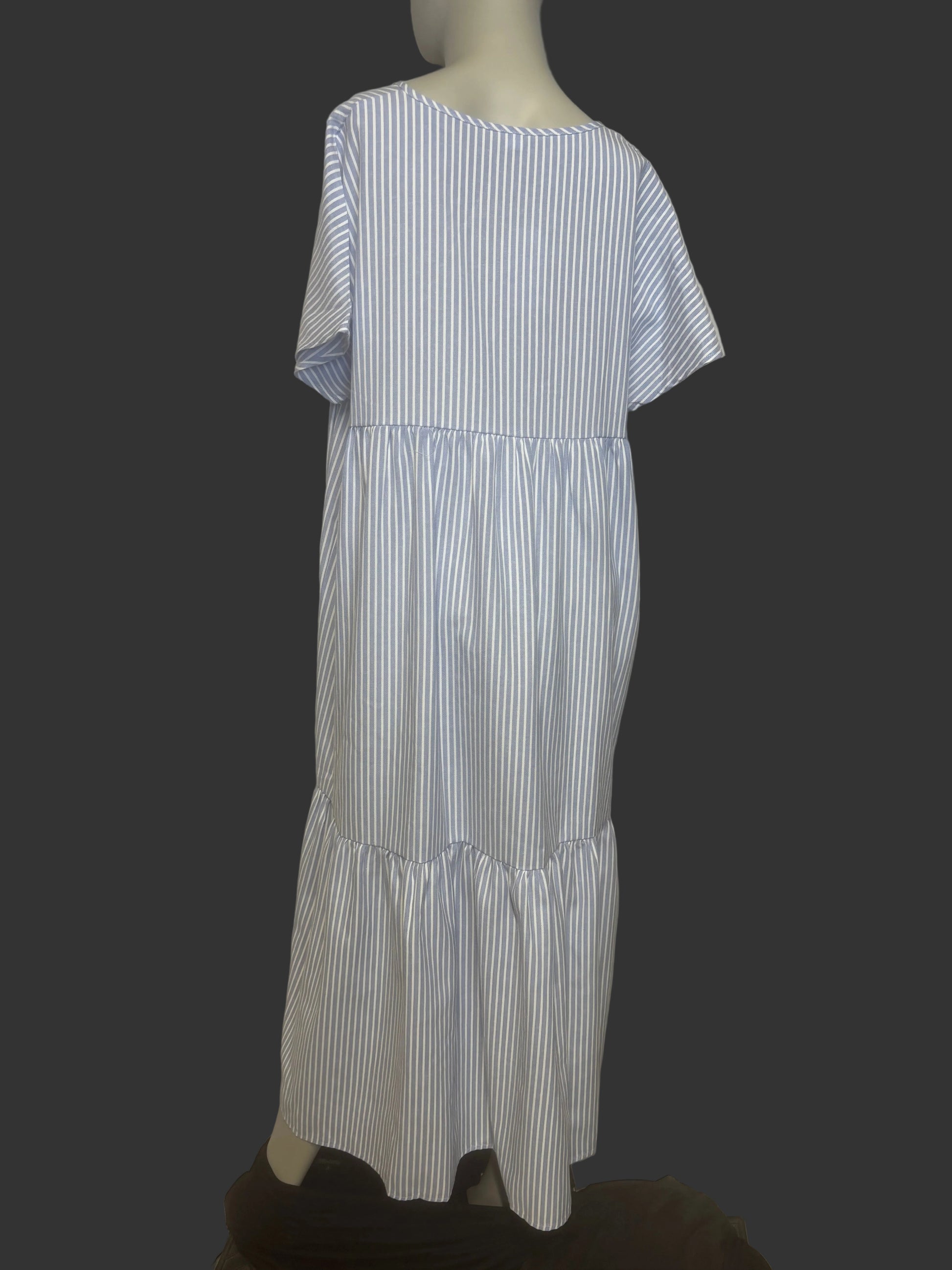 Striped Mist Maxi Dress Light Blue/White Size XL back view comfortable