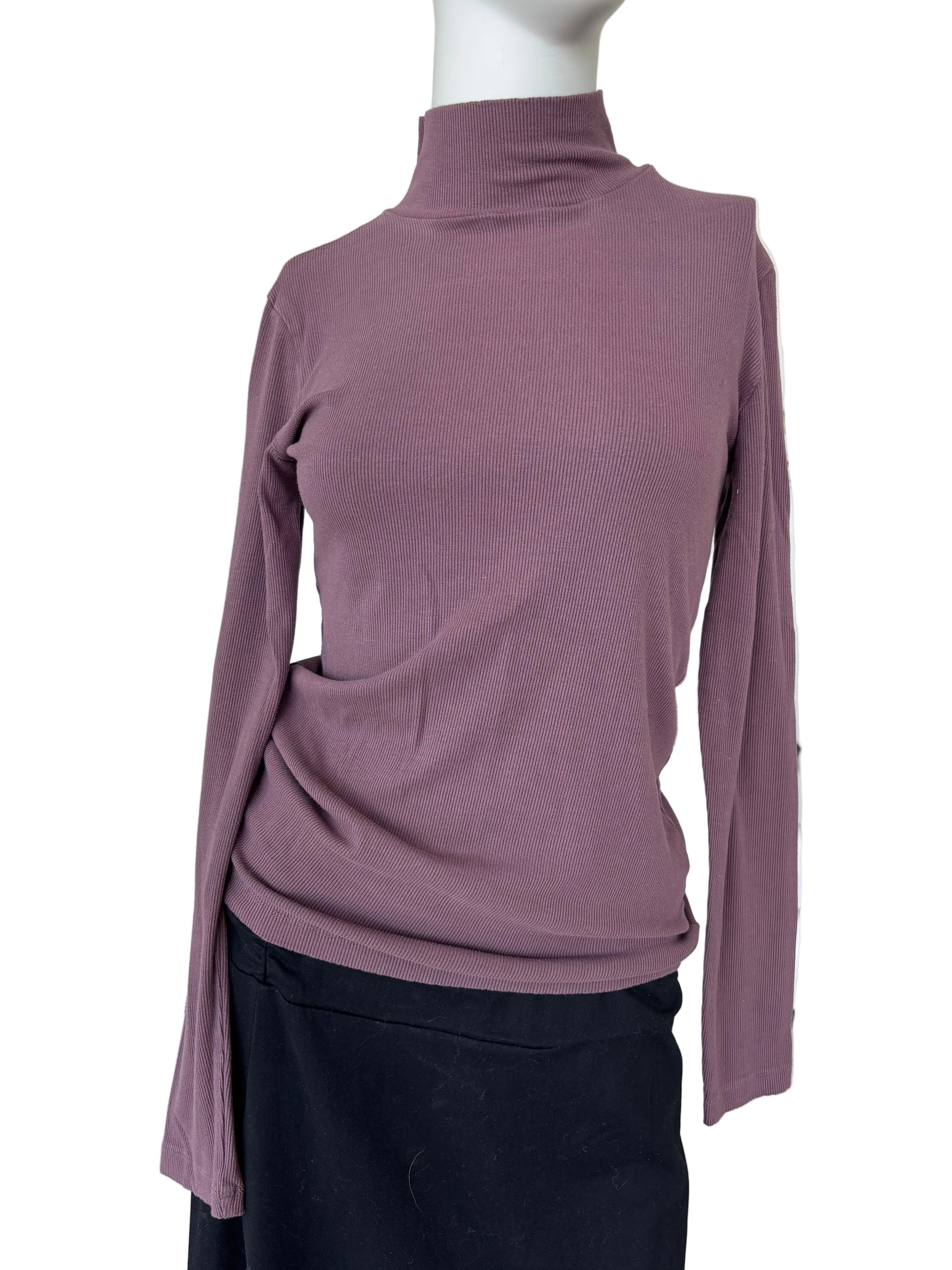 MonoB Mockneck front view long sleeve under blazer or jacket, feels soft and luxurious.