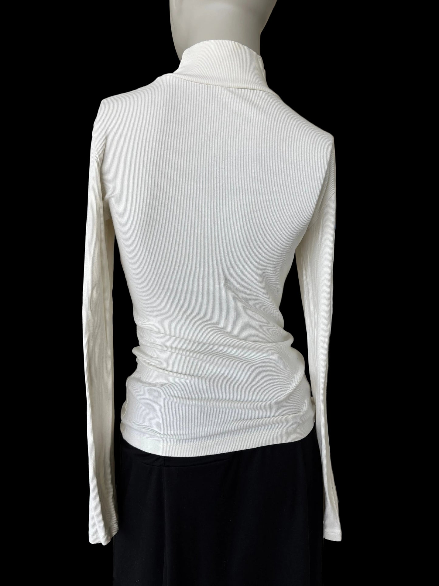 Ivory soft stretch knit mockneck top Mono B size large previously adored Adored Again back view