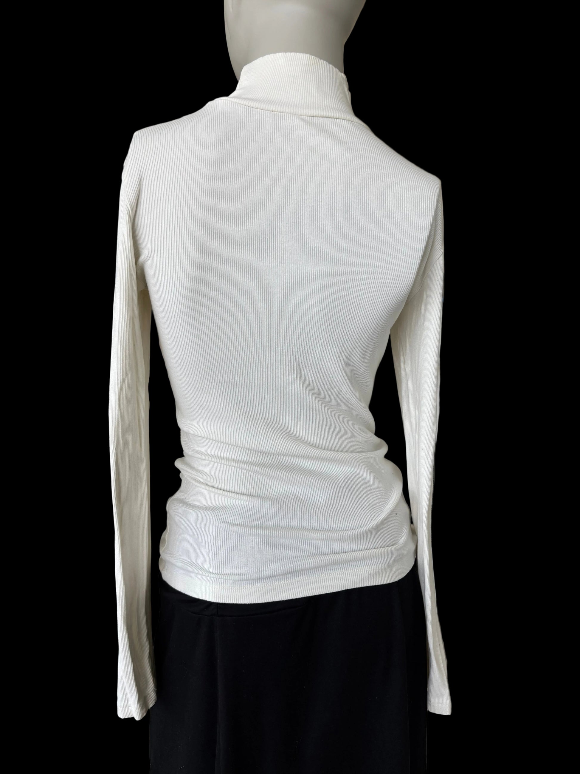 Ivory soft stretch knit mockneck top Mono B size large previously adored Adored Again back view