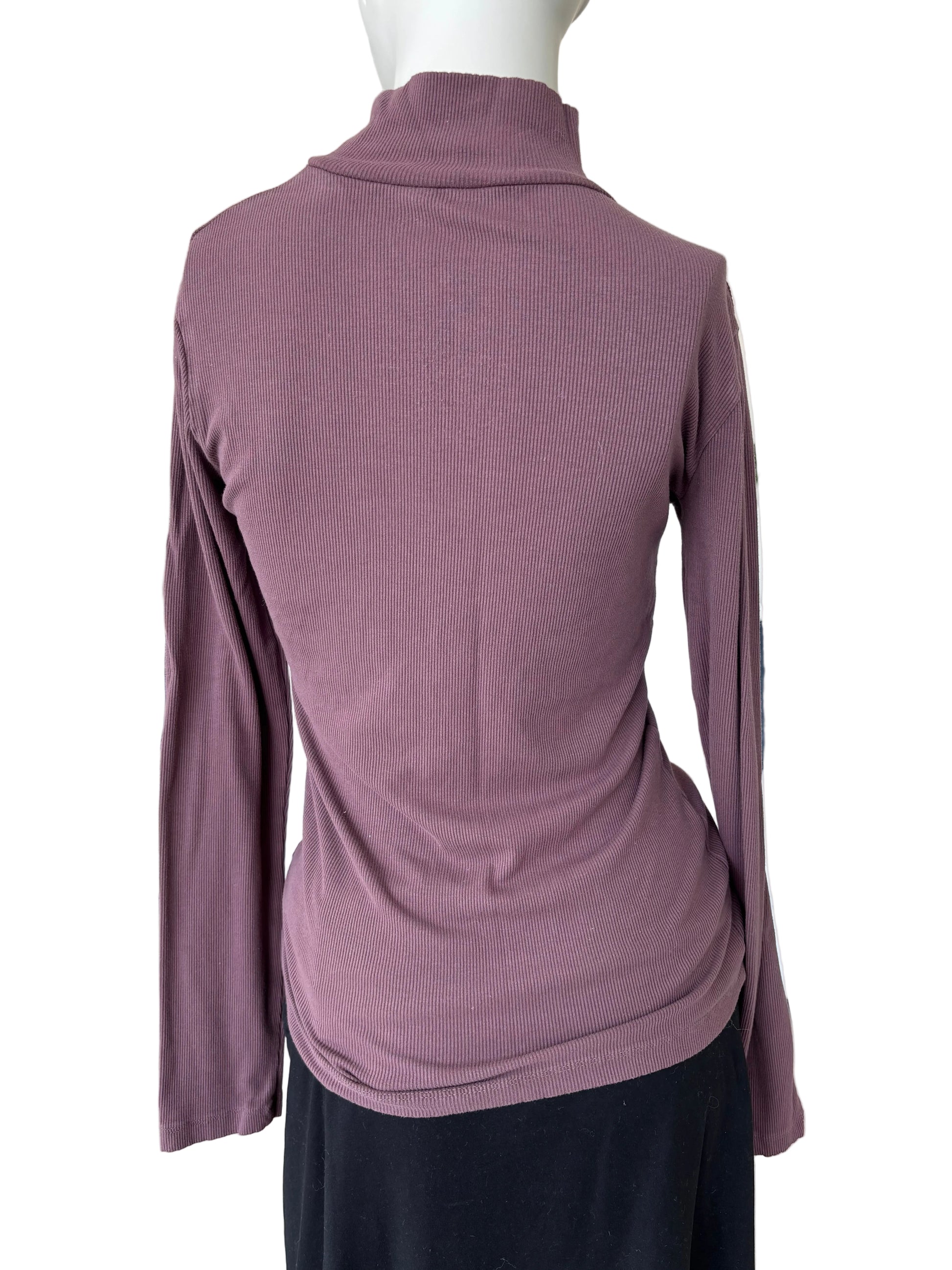 MoboB shapely Long Sleeve Ribbed Opaque Shirt back view