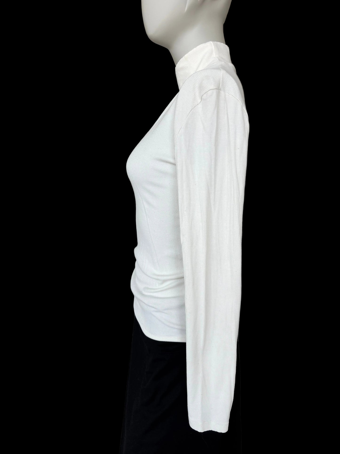 Mono B long sleeve ivory tee ribbed texture mockneck collar 93% rayon 7% spandex size L