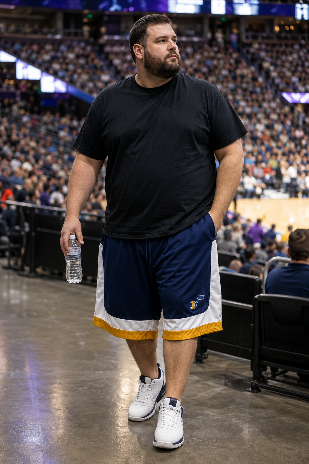 NBA Utah Jazz men’s navy blue white and gold basketball shorts size 2XL front view