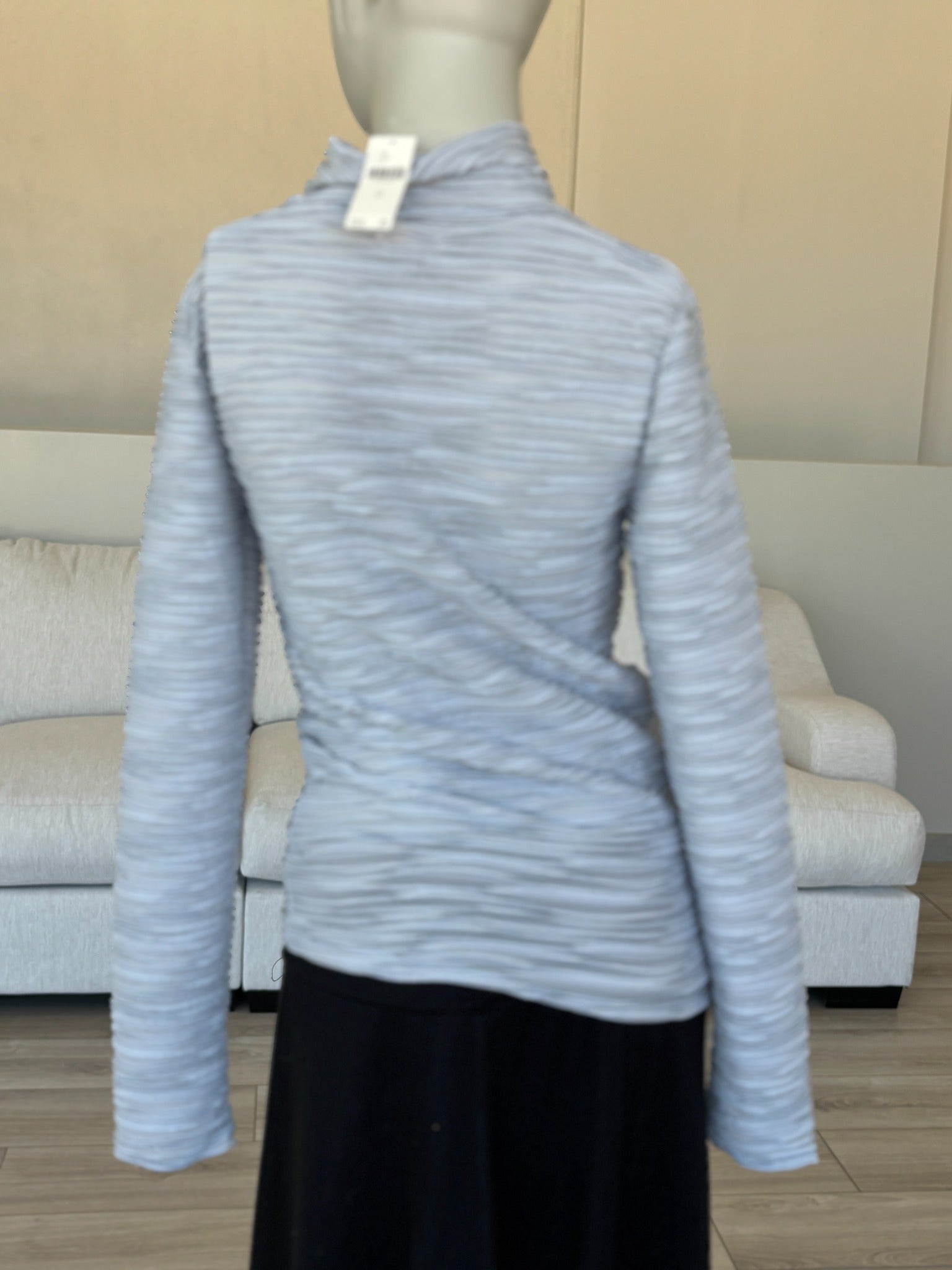 Pilcro textured mock neck shirt with soft shimmer and feminine sheer detail