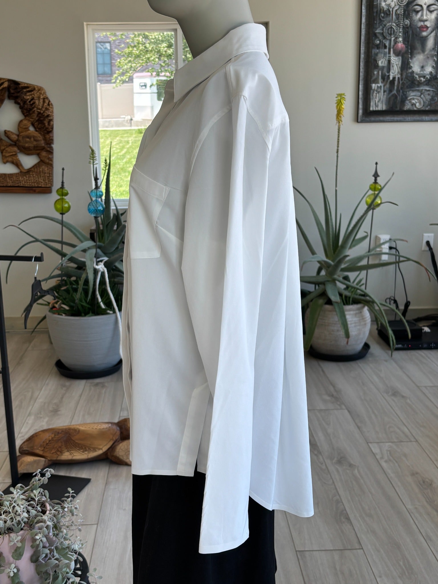 Pistola white button front blouse size S lightweight drapey top for casual polished styling